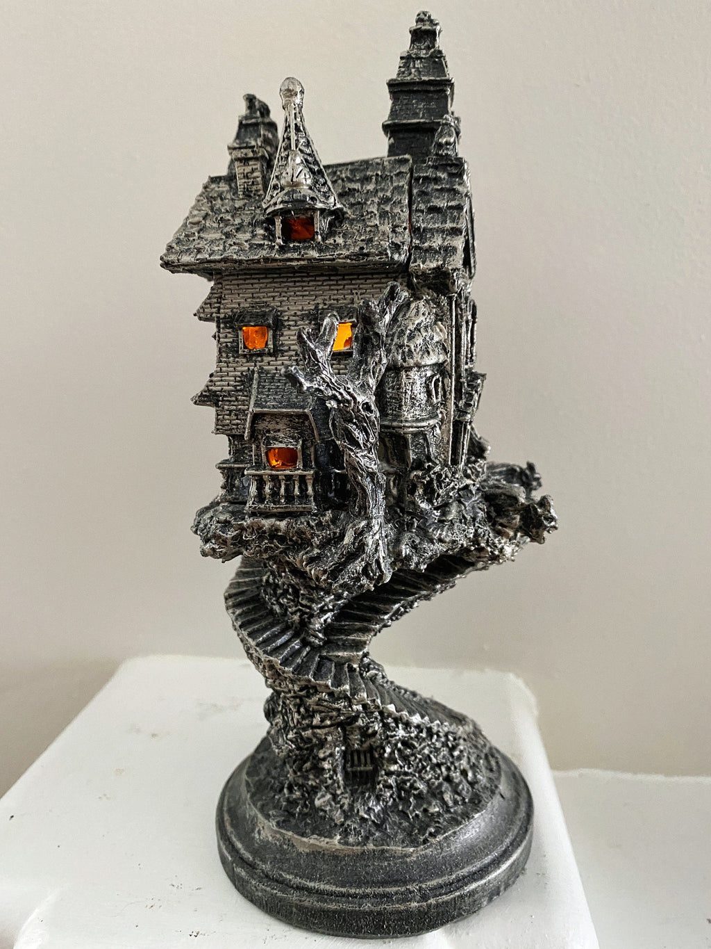 Haunted Mansion, Resin Sculpture with LED Tea Light | Victorian Gothic Haunted House Statue | 9” Gift for Gamers and Spooky Home Decor