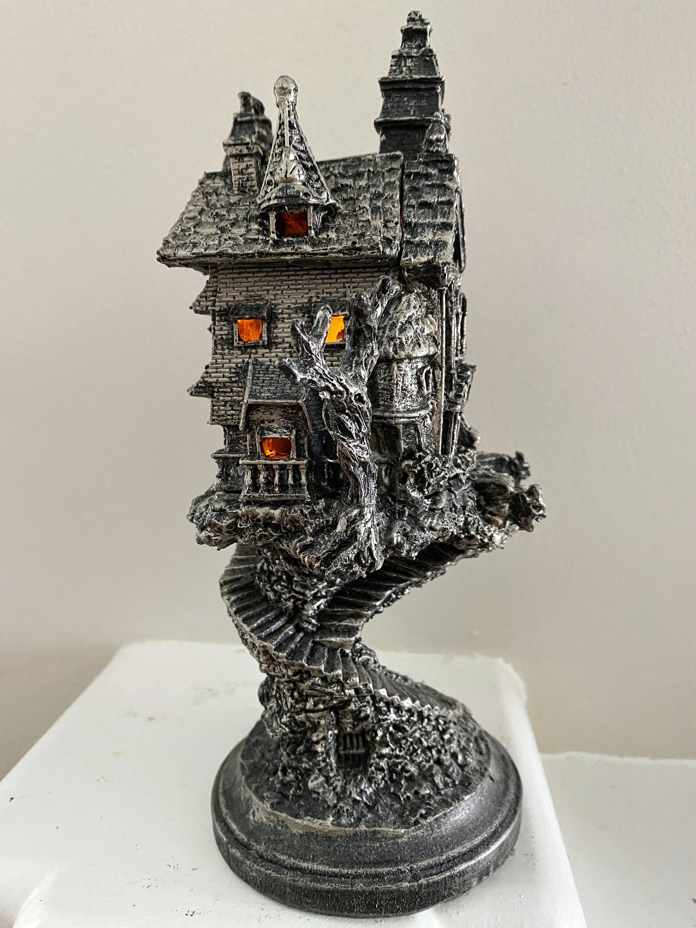 Haunted Mansion, Resin Sculpture with LED Tea Light | Victorian Gothic Haunted House Statue | 9” Gift for Gamers and Spooky Home Decor