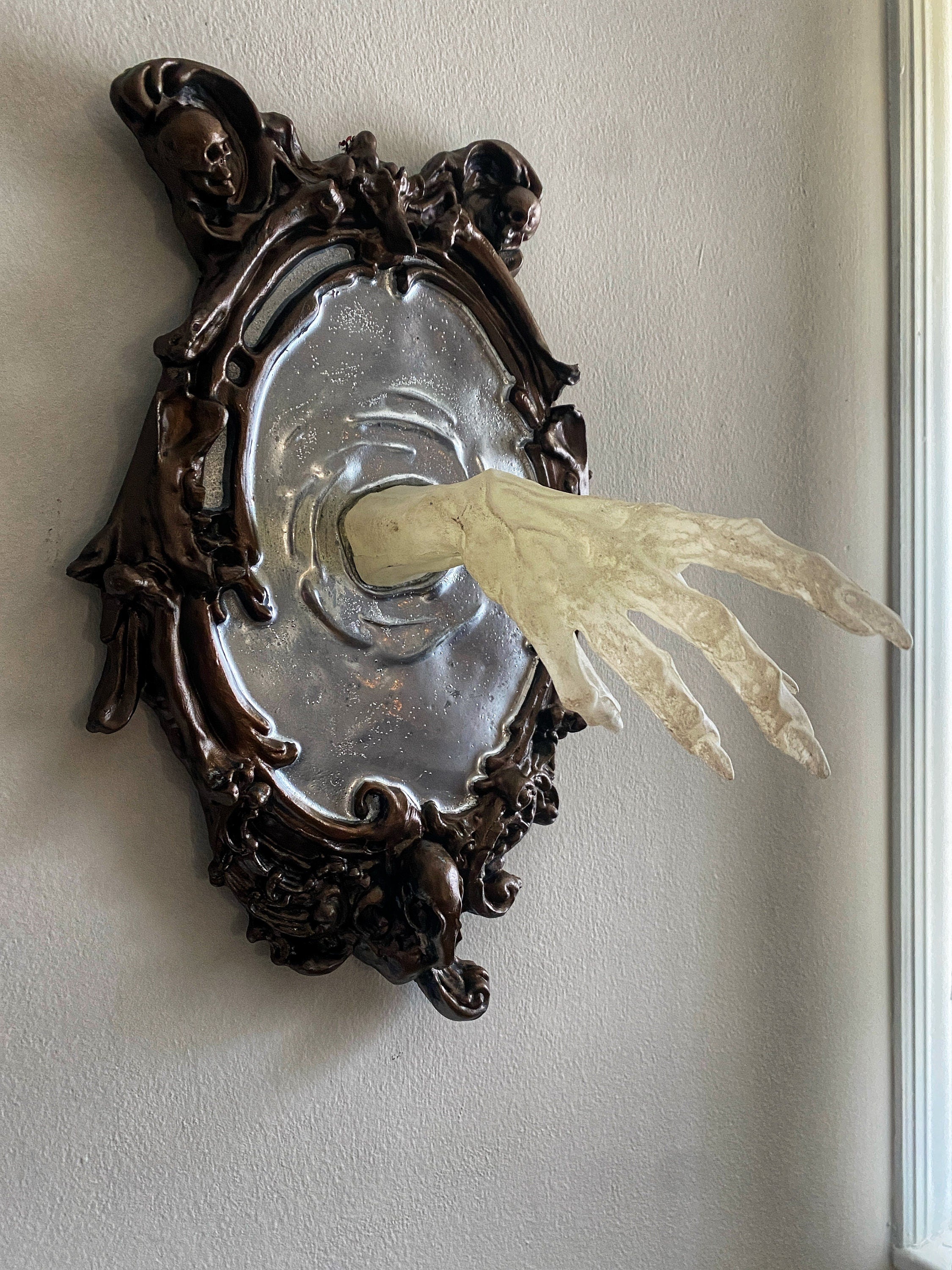 Spectral Hand Wall Plaque, Large White Version, Resin | Victorian Gothic Haunted Wall Art |Ghost Hand for Halloween, Spooky Home Decor