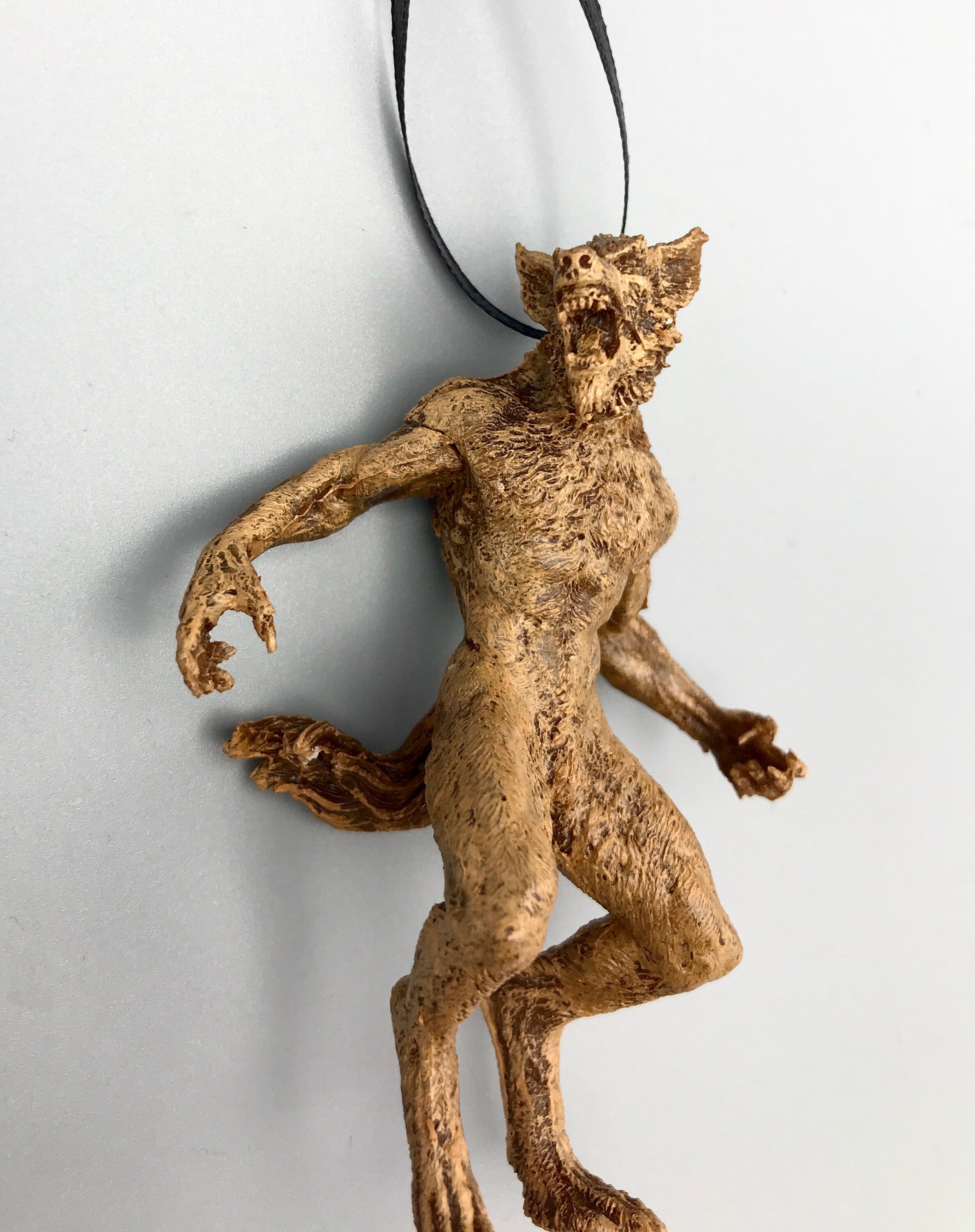 Werewolf Ornament, Brown, Hand Painted Resin Sculpture | Gothic Halloween Legendary Monster | Dark Folklore for Spooky Holiday Ornament