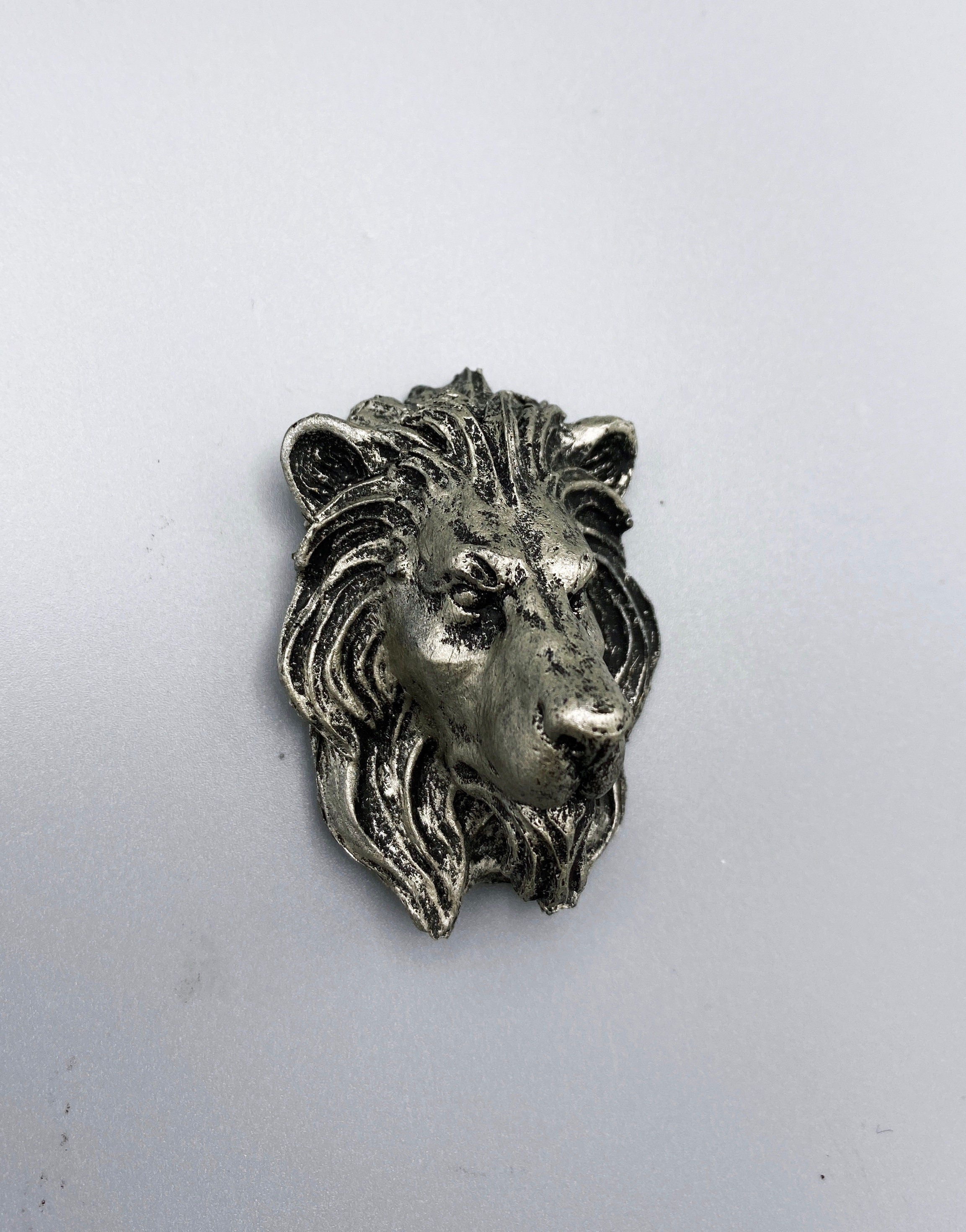 Lion's Head Magnet, Hand Painted Resin Sculpture | Mythic Fantasy Decor | Lion Magnet for Fantasy and Gothic Decor