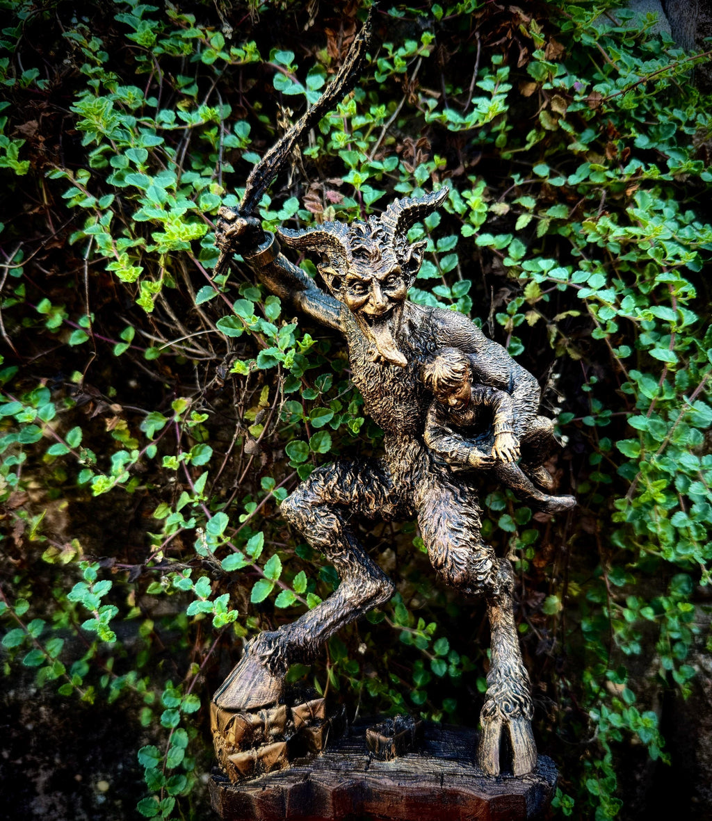 Krampus II Statue, Hand Painted Resin Bronze Finish | Mythical Creature Figurine | Unique Dark Christmas Demon, Gothic Folklore Decor