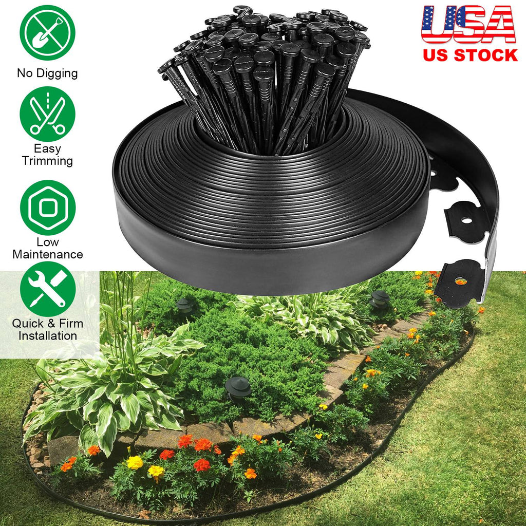 32.8FT Non-Digging Plastic Garden Edging Kit Plastic Garden Border with 30 Spikes 2In Tall Border Edging for Garden Lawn Yard Flower Beds