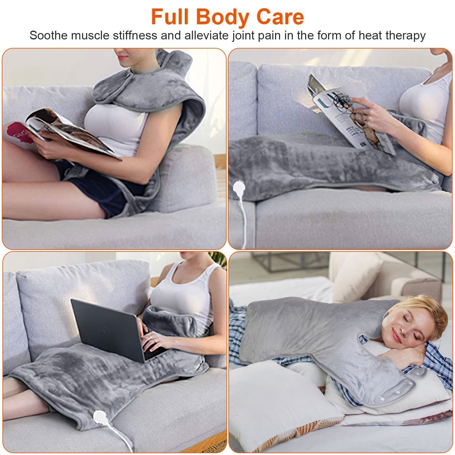 36.6x22in Electric Heating Wrap for Neck Shoulder Fast Heating Pad Mat Heated Neck Wrap for Back Pain Relief with 6 Temperature Settings 4 Timer Modes