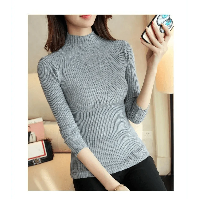 Elegance Solid White and Black Tops,Sweaters Winter Long Sleeve Turtleneck Pullovers Women's Sweaters Female Clothing