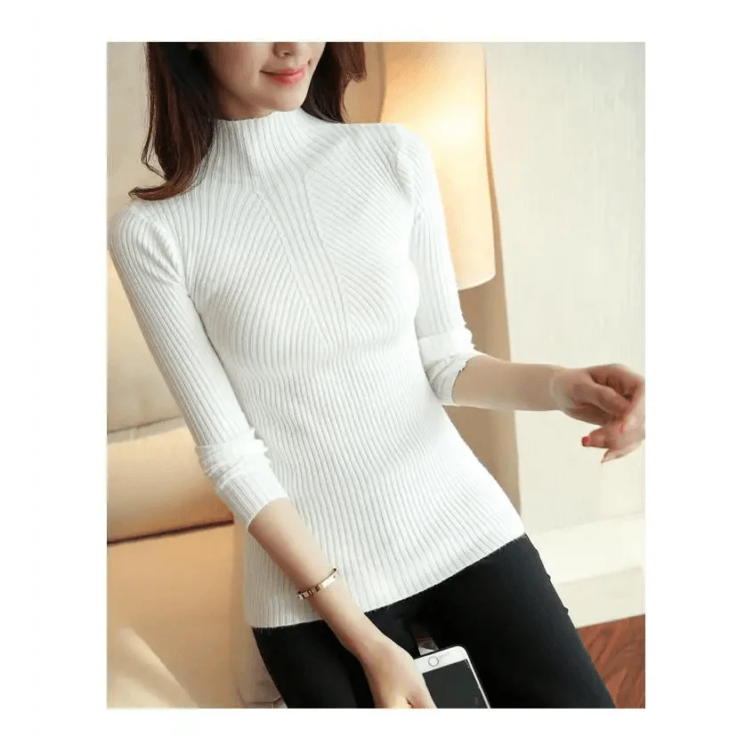 Elegance Solid White and Black Tops,Sweaters Winter Long Sleeve Turtleneck Pullovers Women's Sweaters Female Clothing
