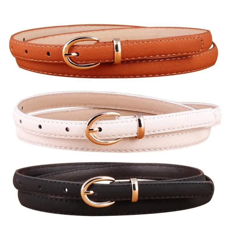Elegant Leather Adjustable Thin Belt For Women Unique Black Design Ladies Belt High Quality Charming Waistbands For Dress