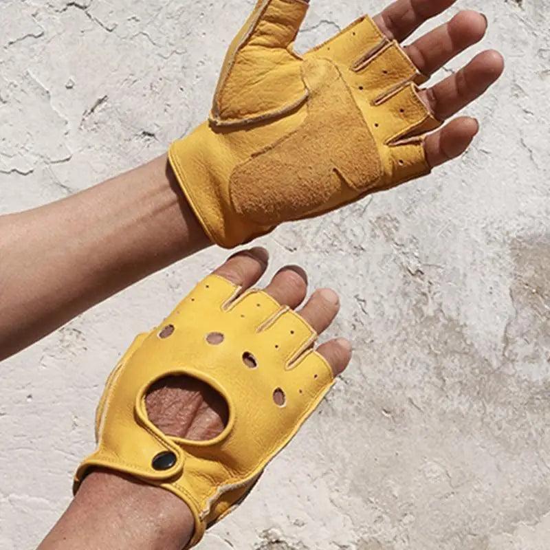 Elegant Men Leather Fingerless Gloves Yellow Cool Stylish Design Comfortable Gloves For Men