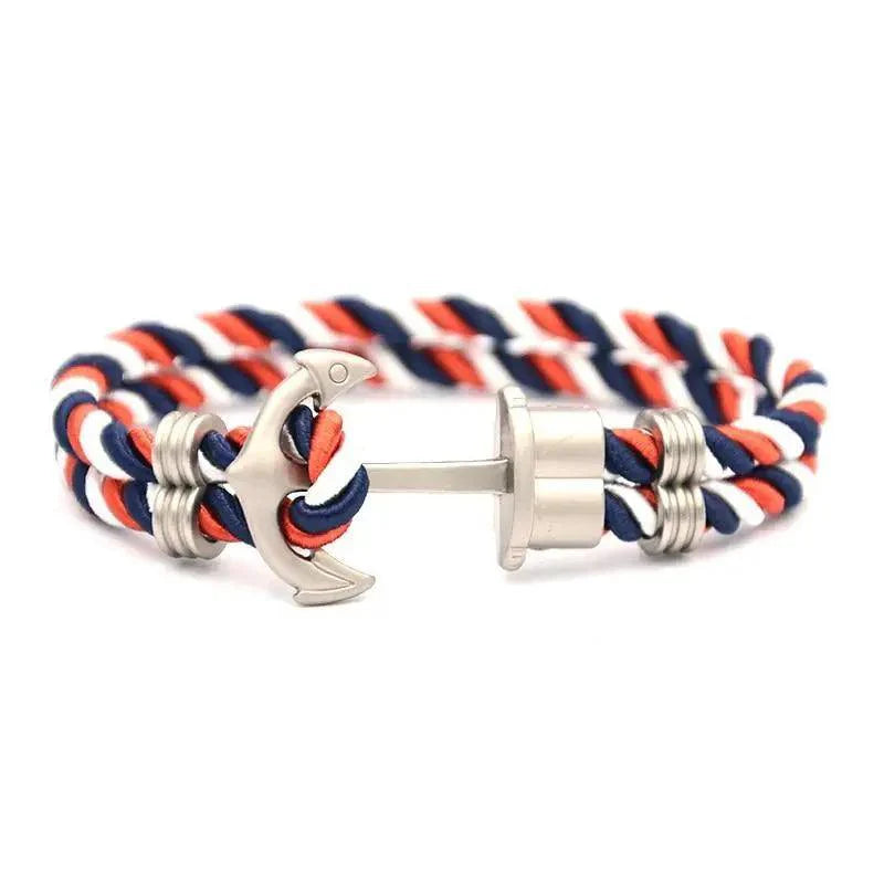 Elegant Modern Handmade Stainless Steel Men Anchor Bracelet made of Nylon in Navy Blue Color For Man