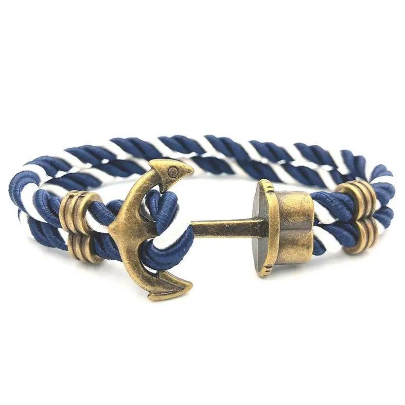 Elegant Modern Handmade Stainless Steel Men Anchor Bracelet made of Nylon in Navy Blue Color For Man