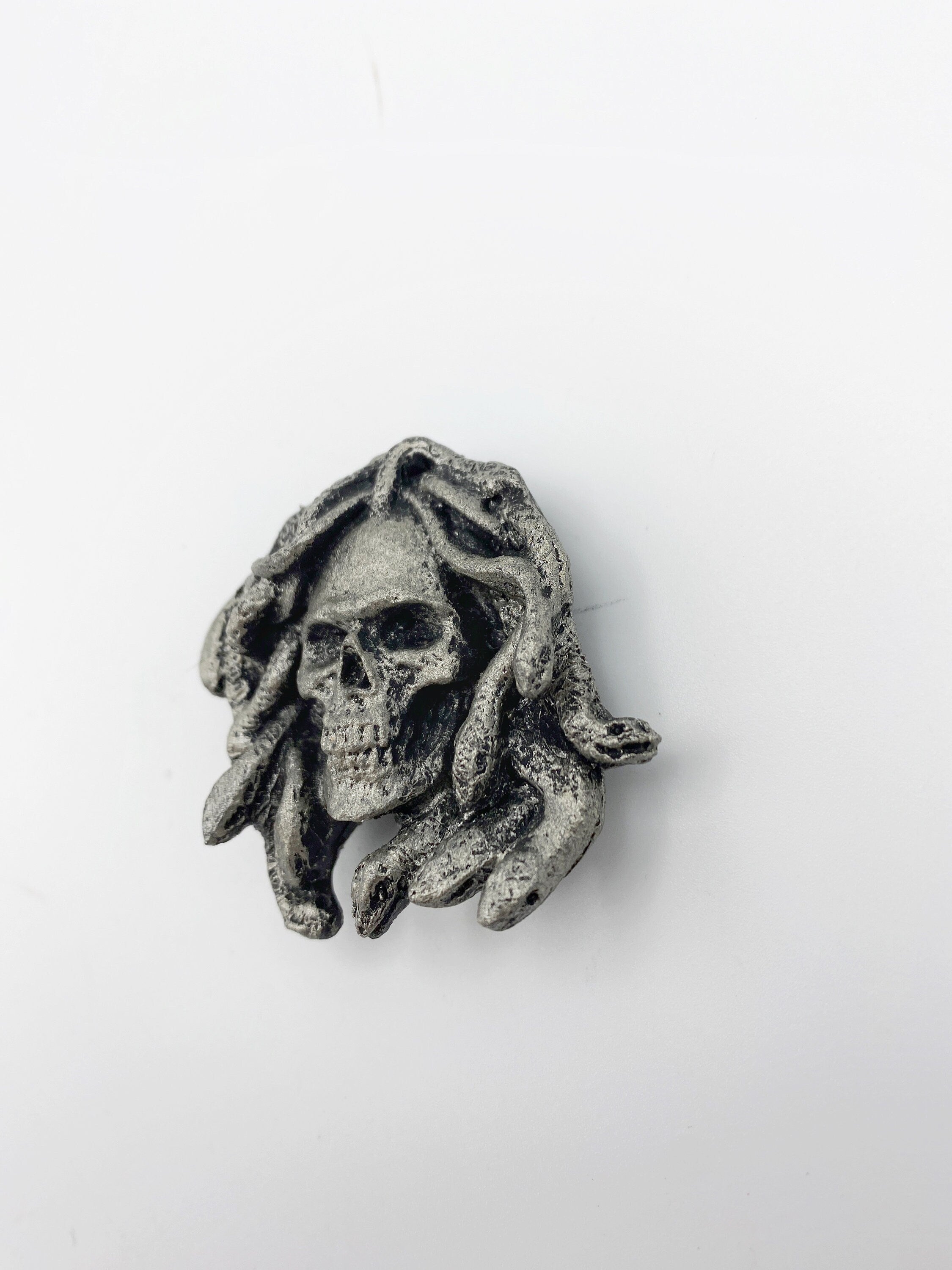 Medusa Skull Magnet, Hand Painted Resin Sculpture | Mythic Fantasy Decor | Medusa Skull Magnet for Fantasy and Gothic Decor