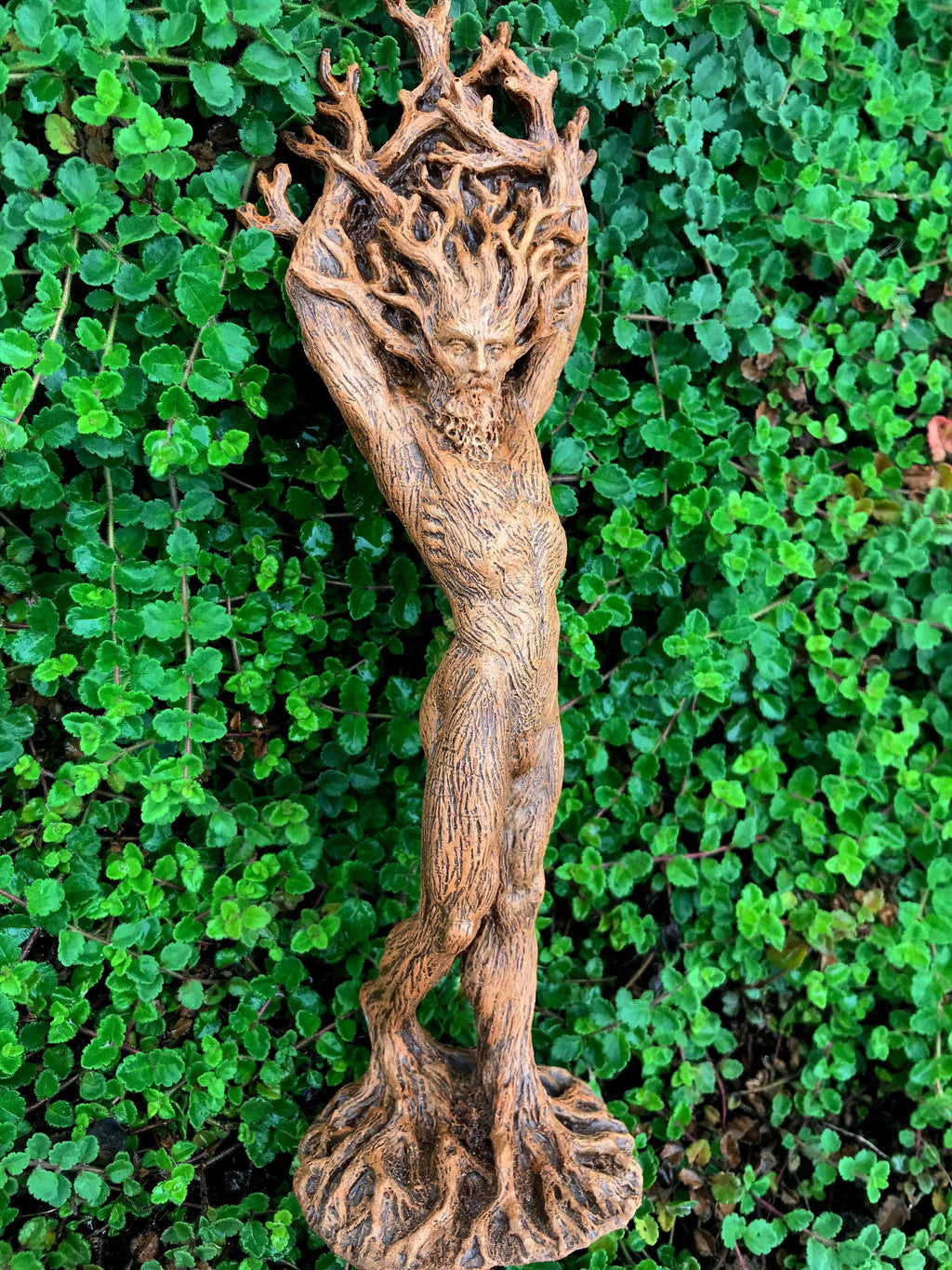 Green Man/ Cernunnos Hand Painted Resin Sculpture | Mythical Forest Creature Figurine | 9” Woodland God Altar Statue for Nature Lovers