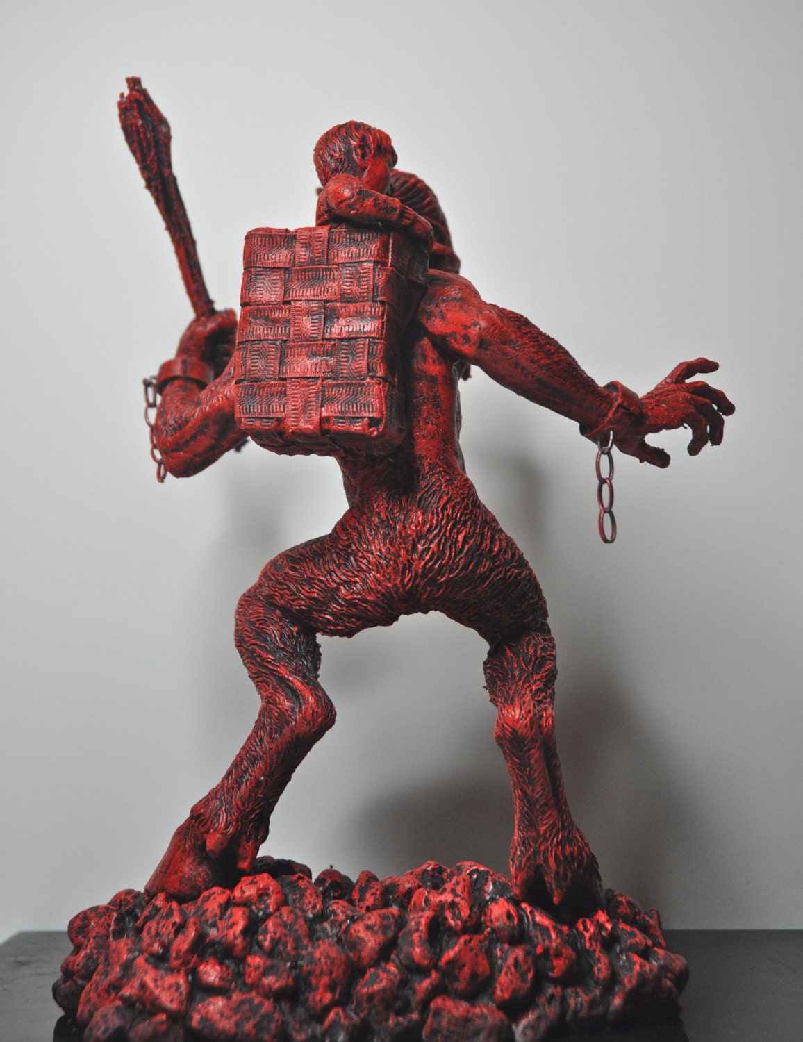 Krampus I Statue, Hand Painted Resin Sculpture, Red Finish | Mythical Creature Figurine | Unique Dark Christmas Demon, Gothic Folklore Decor