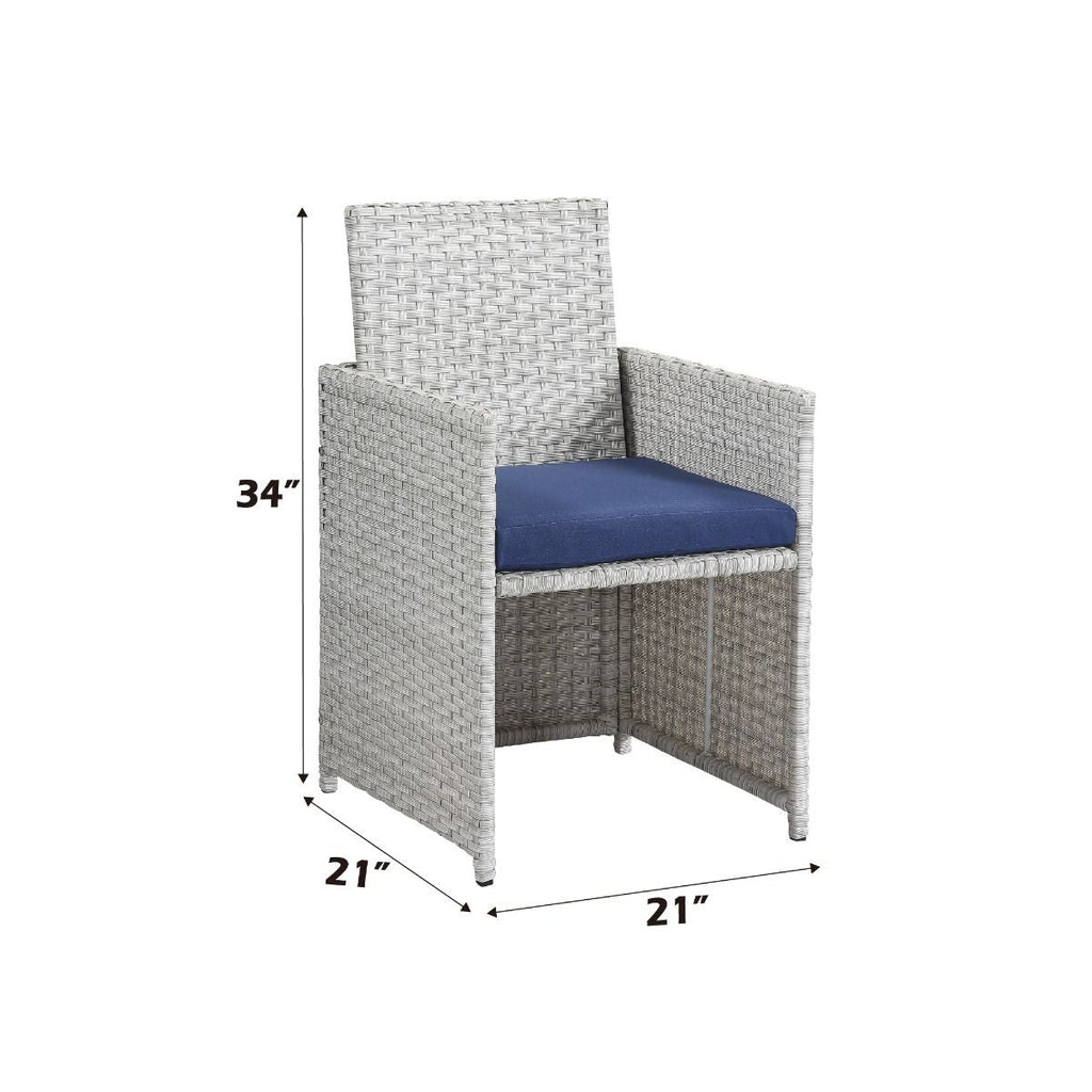 Paitalyi - 9 Piece Bistro Set - Blue Fabric & Wicker