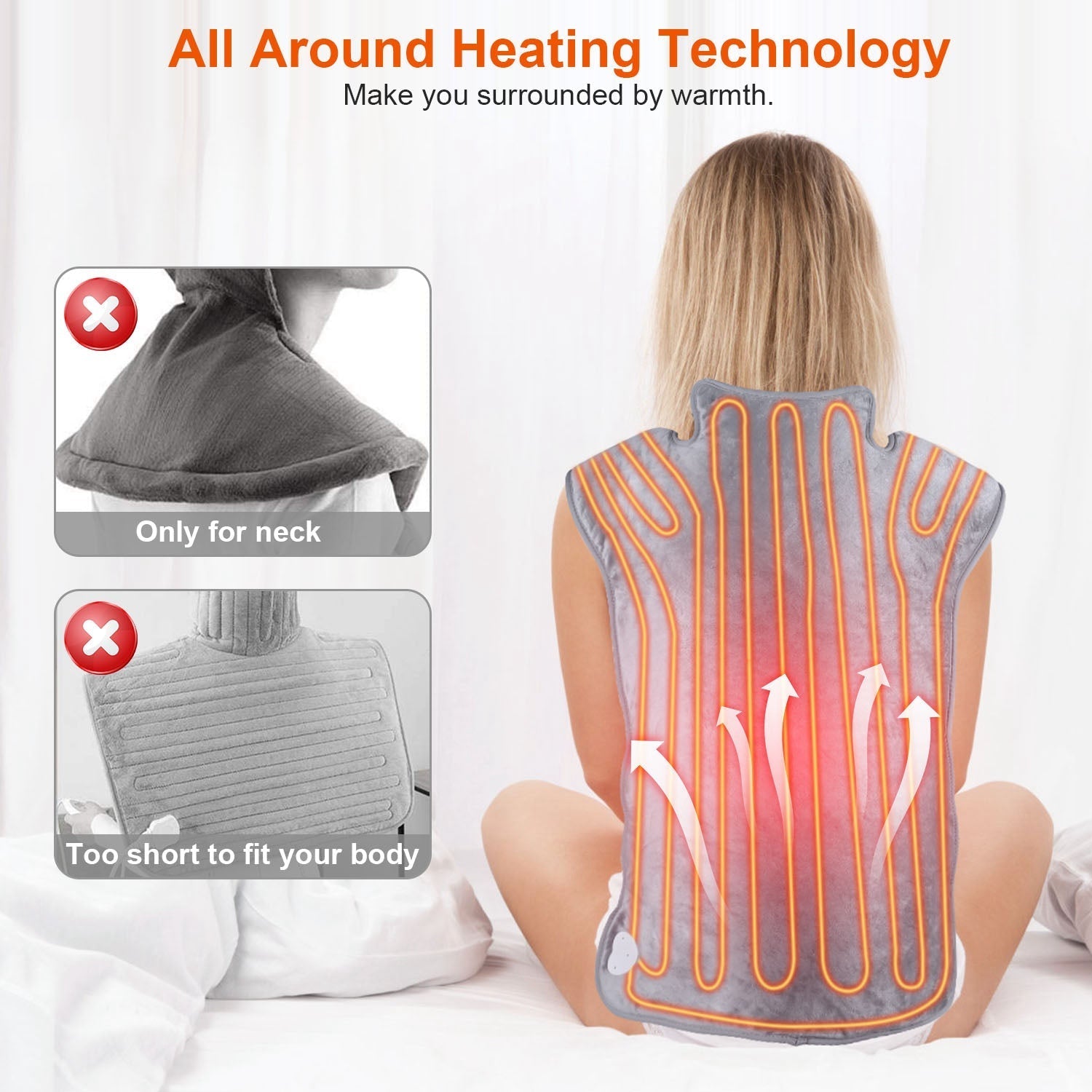 36.6x22in Electric Heating Wrap for Neck Shoulder Fast Heating Pad Mat Heated Neck Wrap for Back Pain Relief with 6 Temperature Settings 4 Timer Modes