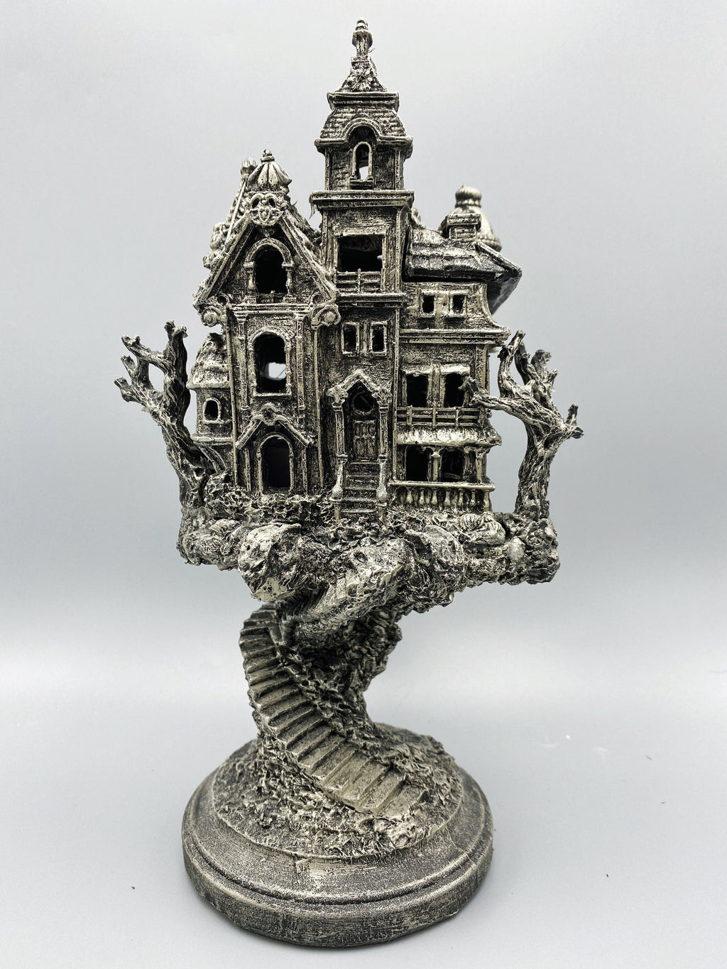 Haunted Mansion, Resin Sculpture with LED Tea Light | Victorian Gothic Haunted House Statue | 9” Gift for Gamers and Spooky Home Decor