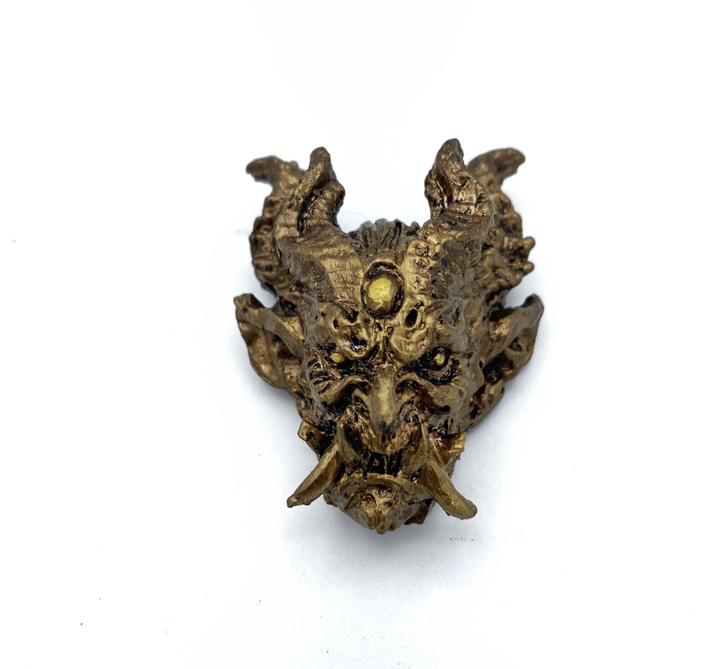 Oni Demon Head Magnet, Hand Painted Resin Sculpture | Mythic Fantasy Decor | Japanese Monster Magnet for Fantasy and Gothic Decor
