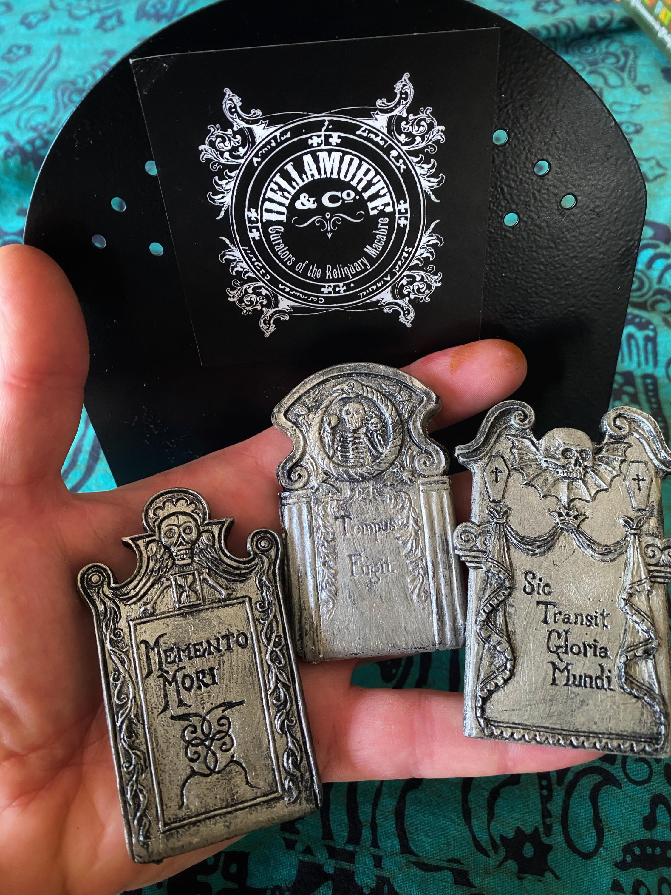 Tombstone Magnet Set of 3, Hand Painted Resin Sculpture | Gothic Fantasy Decor | Historic Gravestone Magnet for Fantasy and Gothic Decor