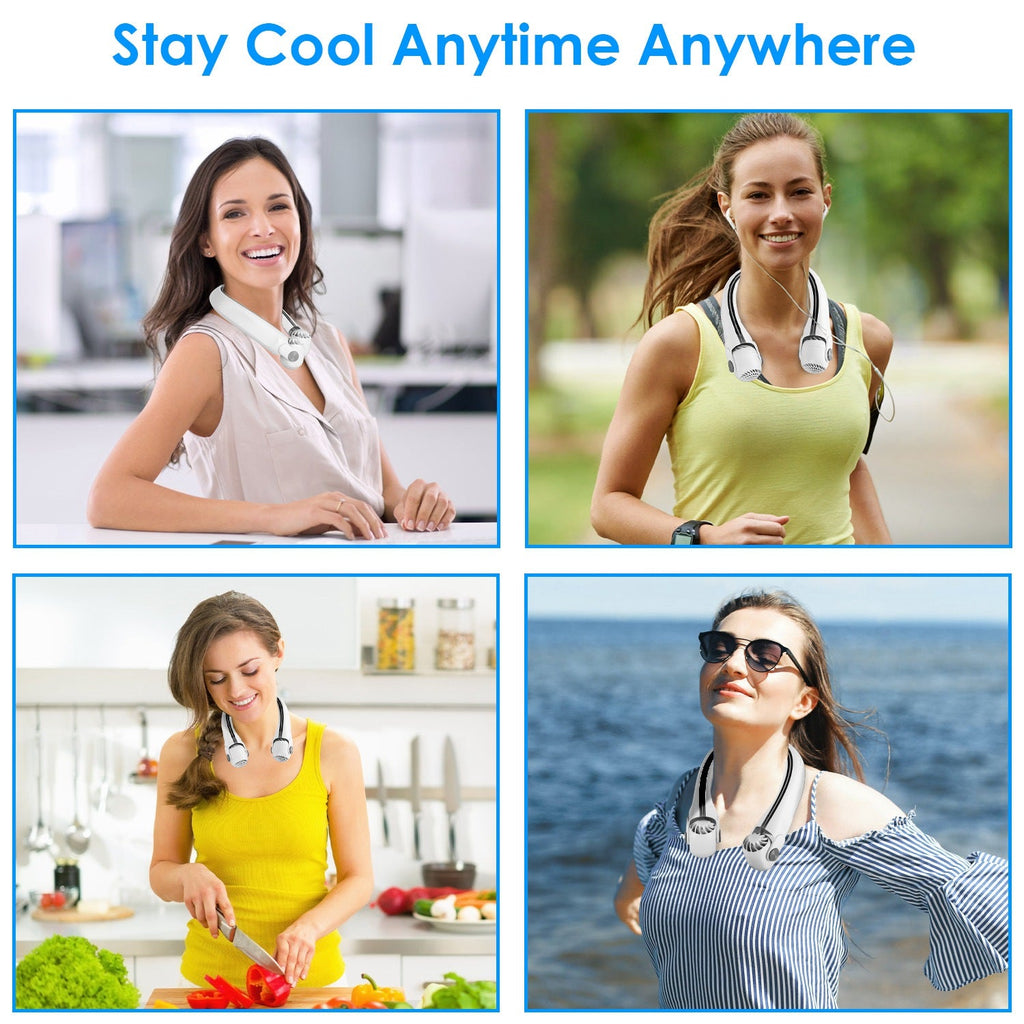 Portable Neck Hanging Fan Hands-free Cooling Personal Fan with 3 Speeds 360¼Air Flow Adjustable Neck Width for Home Office Travel Dormitory