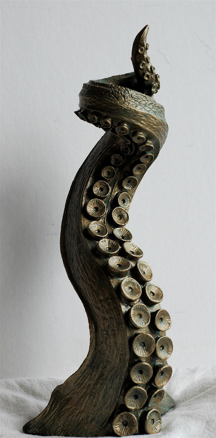 Tentacle Candlestick Holder, Hand Sculpted Resin Sculpture | Octopus Lovecraftian Tentacle Candle for Nautical Gift and Gothic Home Decor