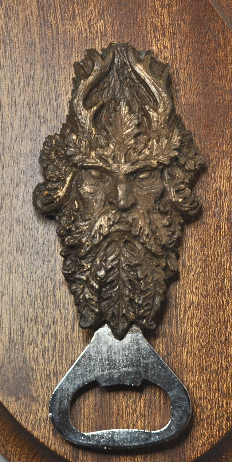 Green Man Opener, Hand Painted Resin | Mythic Fantasy Barware, Pagan Woodland Green Man Bottle Opener | Fantasy Witchy Beer and Barware Gift