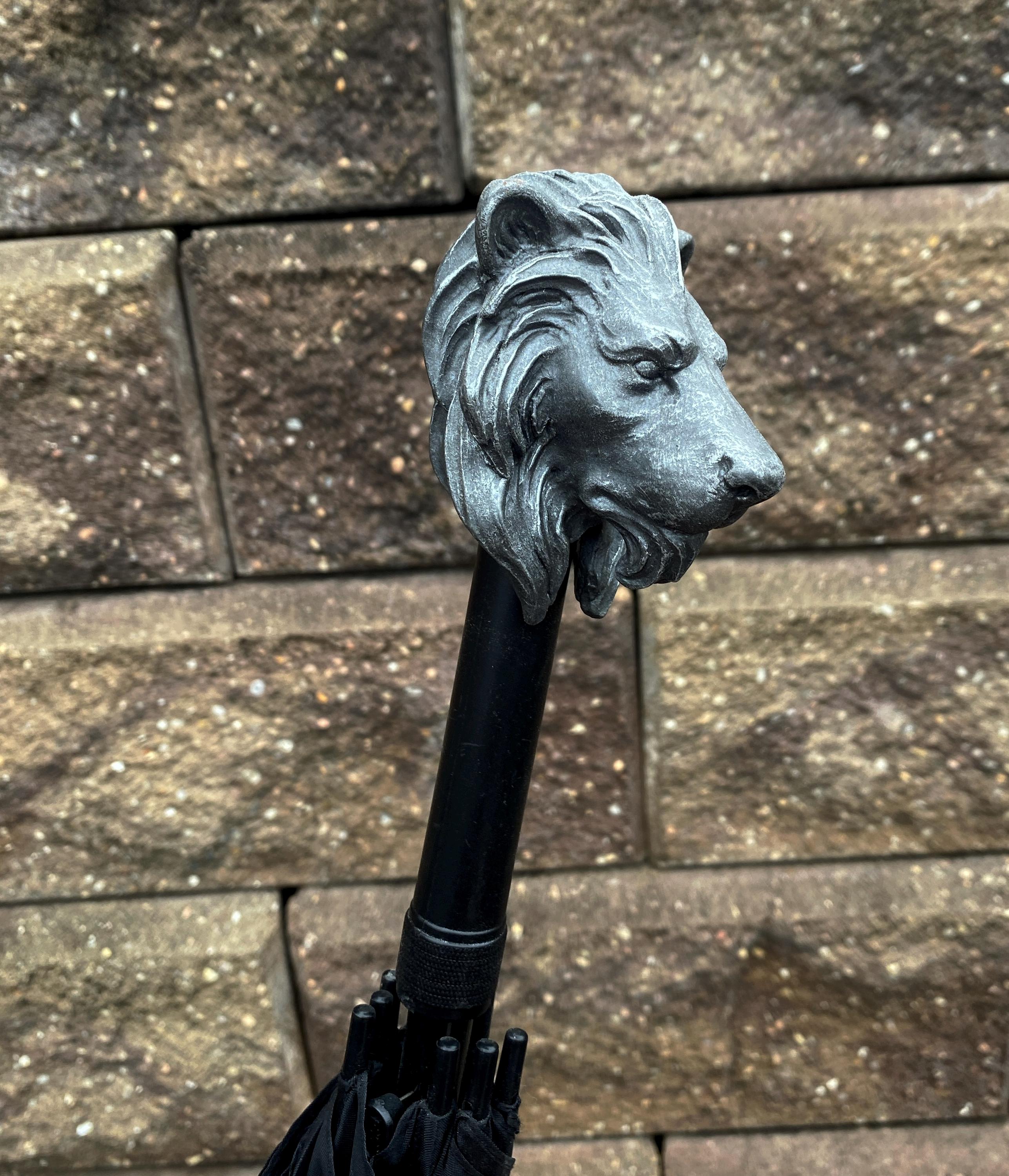 Lion Head Umbrella, Hand Sculpted Resin | Medieval Gothic Umbrella | Fantasy Cosplay Lion Umbrella Cane, Gothic Accessory