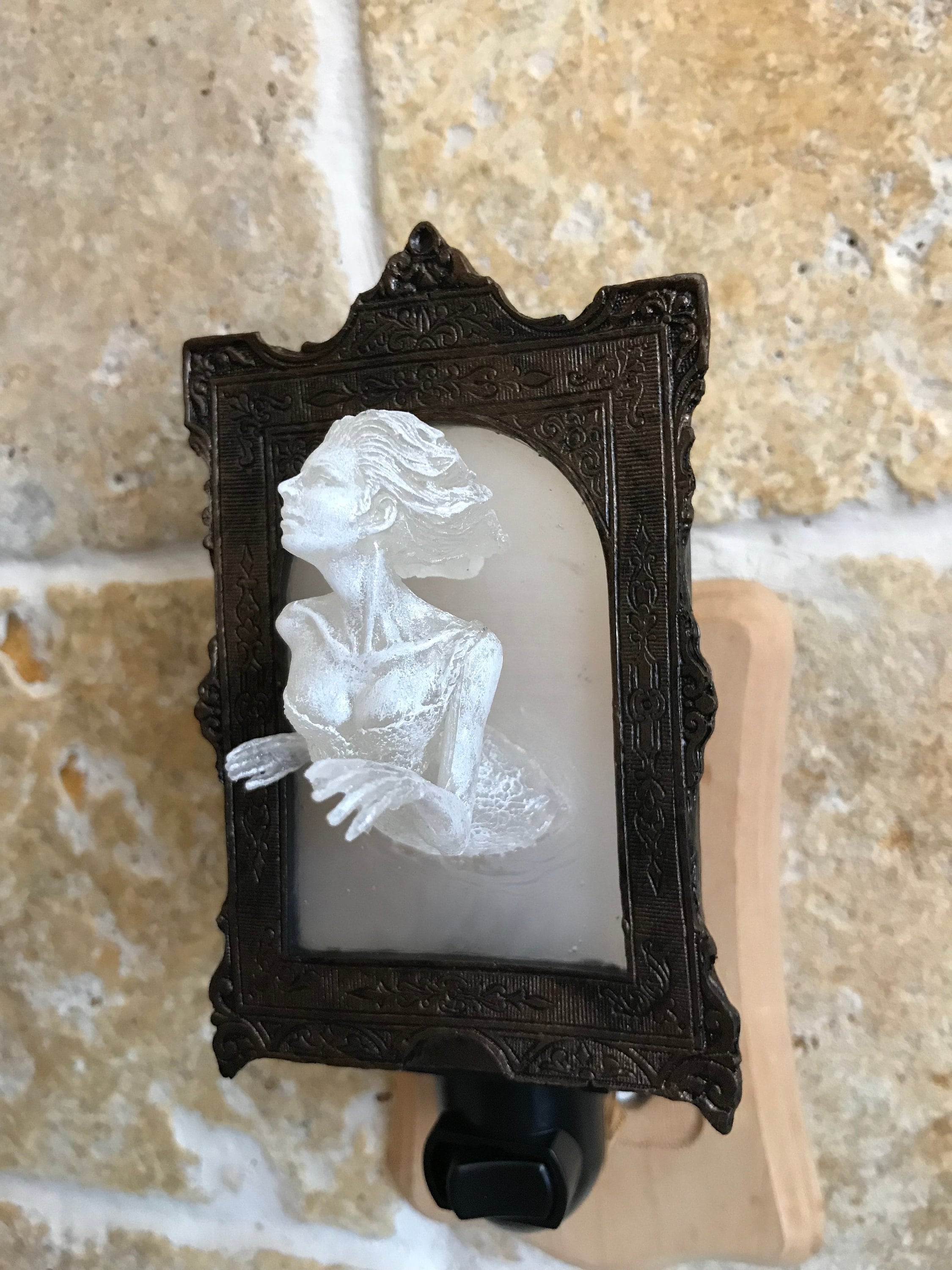 Ghost in the Mirror Nightlight, Hand Painted Resin Sculpture | Victorian Gothic Night Light |  Ghost Lighting for Gothic Spooky Home Decor