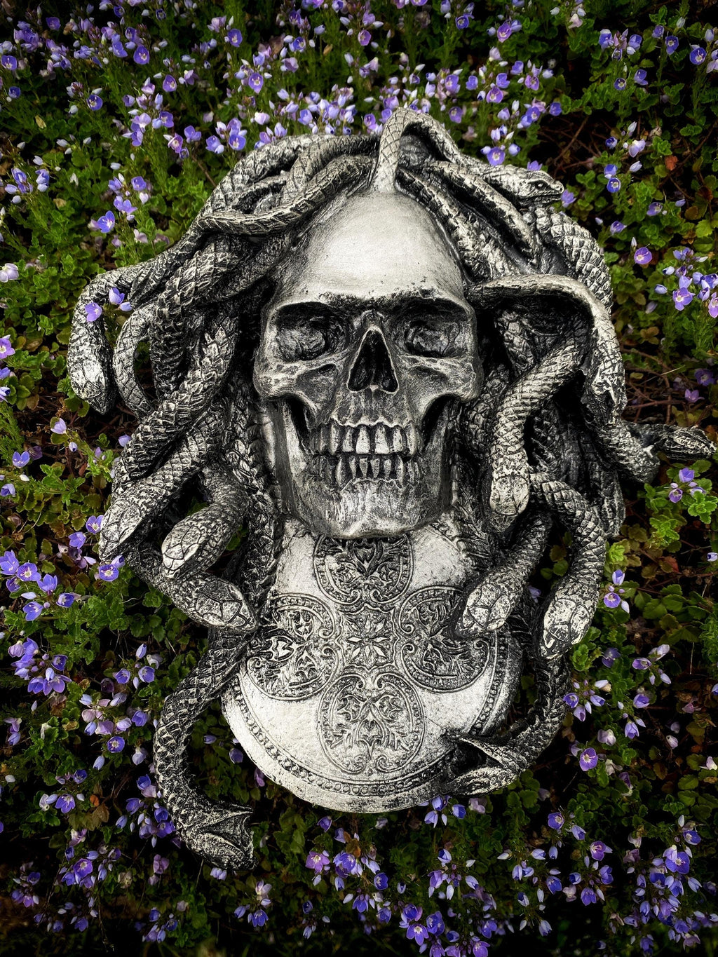 Medusa Skull Wall Plaque, Hand Painted Resin Sculpture | Mythic Gothic Wall Art | Medusa Skull Plaque for Gothic and Fantasy Home Decor, 10"