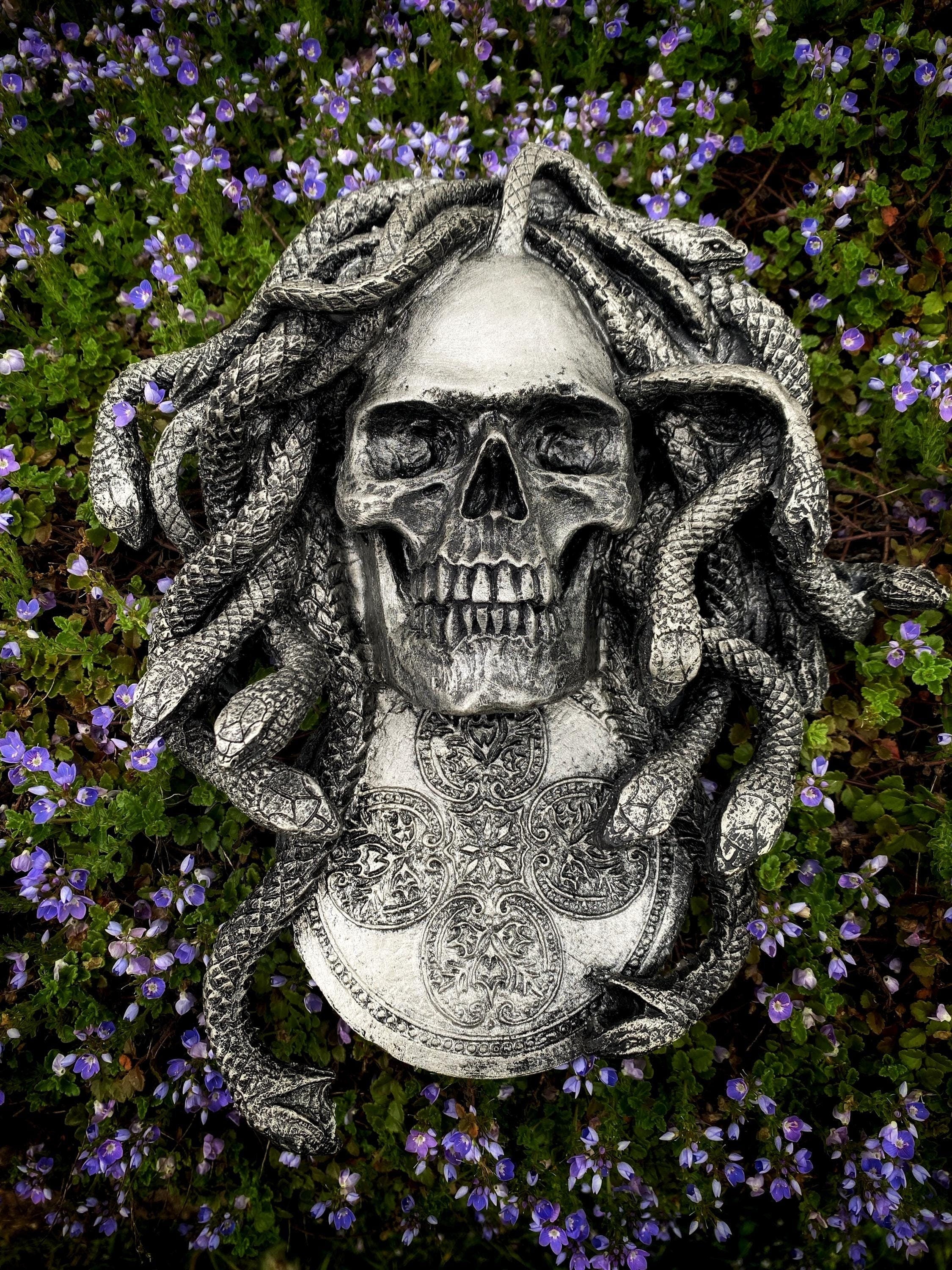 Medusa Skull Wall Plaque, Hand Painted Resin Sculpture | Mythic Gothic Wall Art | Medusa Skull Plaque for Gothic and Fantasy Home Decor, 10"