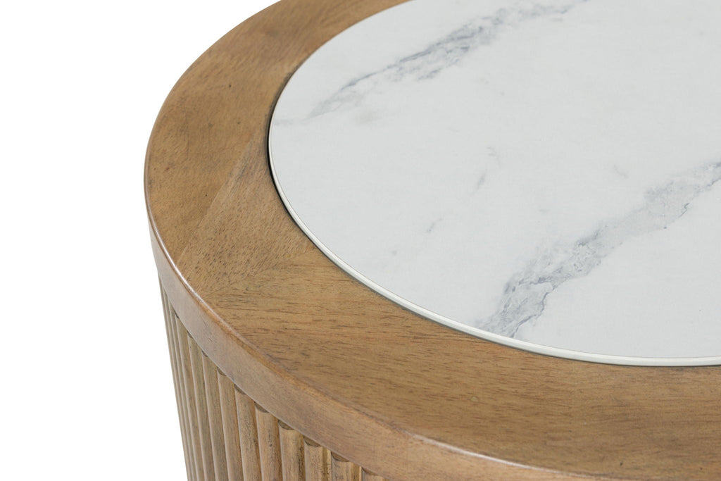 Camdill - Round End Table - Light Brown / White