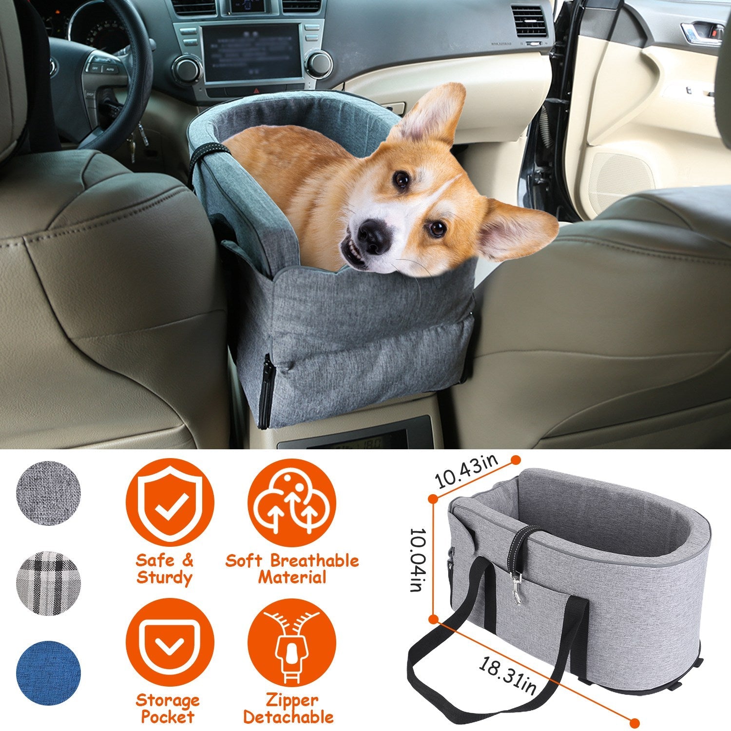 Console Pet Car Seat with Storage Pocket Booster Car Seat Portable Pet Travel Bag Machine Washable Pet Seat Fit For Small Dog Cat