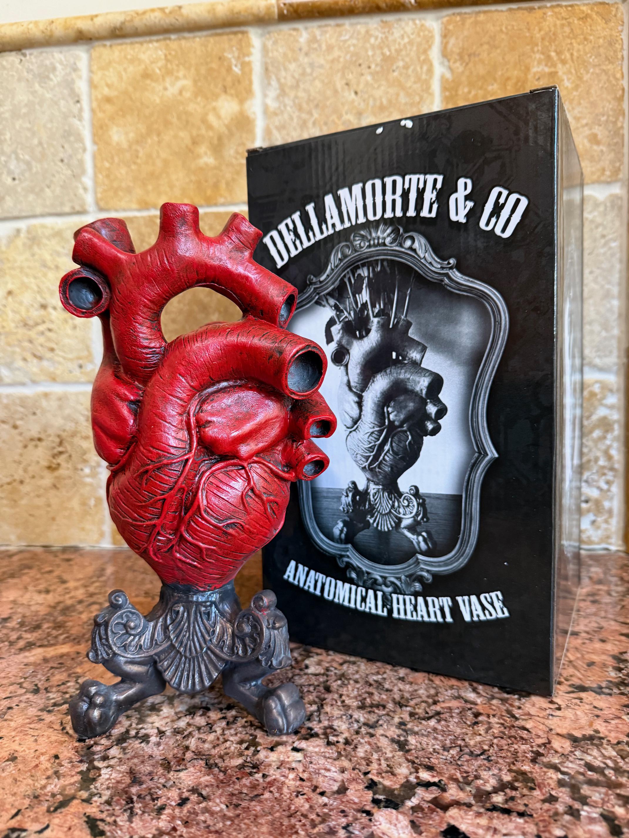 Anatomical Heart Vase, Red Finish | Unique Gothic Home Decor | Resin Sculpture Flower Vase, Medical Gift and Gothic Home Decor