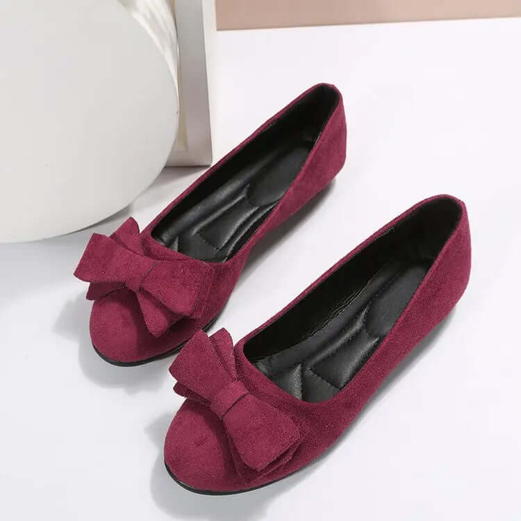 Women's Bow Flat Shoes Plus Size - Suede Casual Gommino