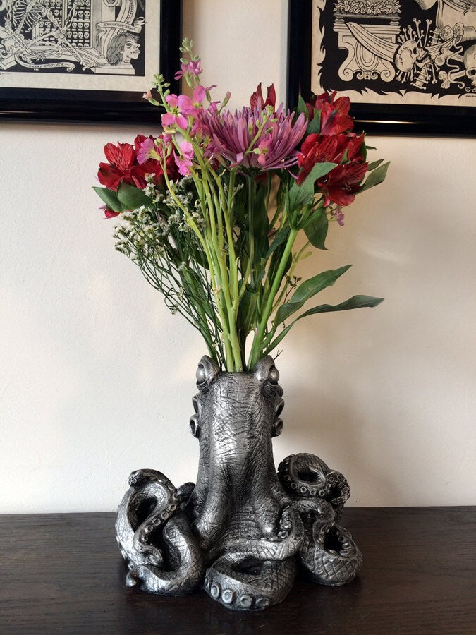Kraken Vase, Hand Painted Resin Sculpture | Unique Nautical Home Decor | Tentacle Oceanic Flower Vase, Octopus Art and Gothic Home Decor