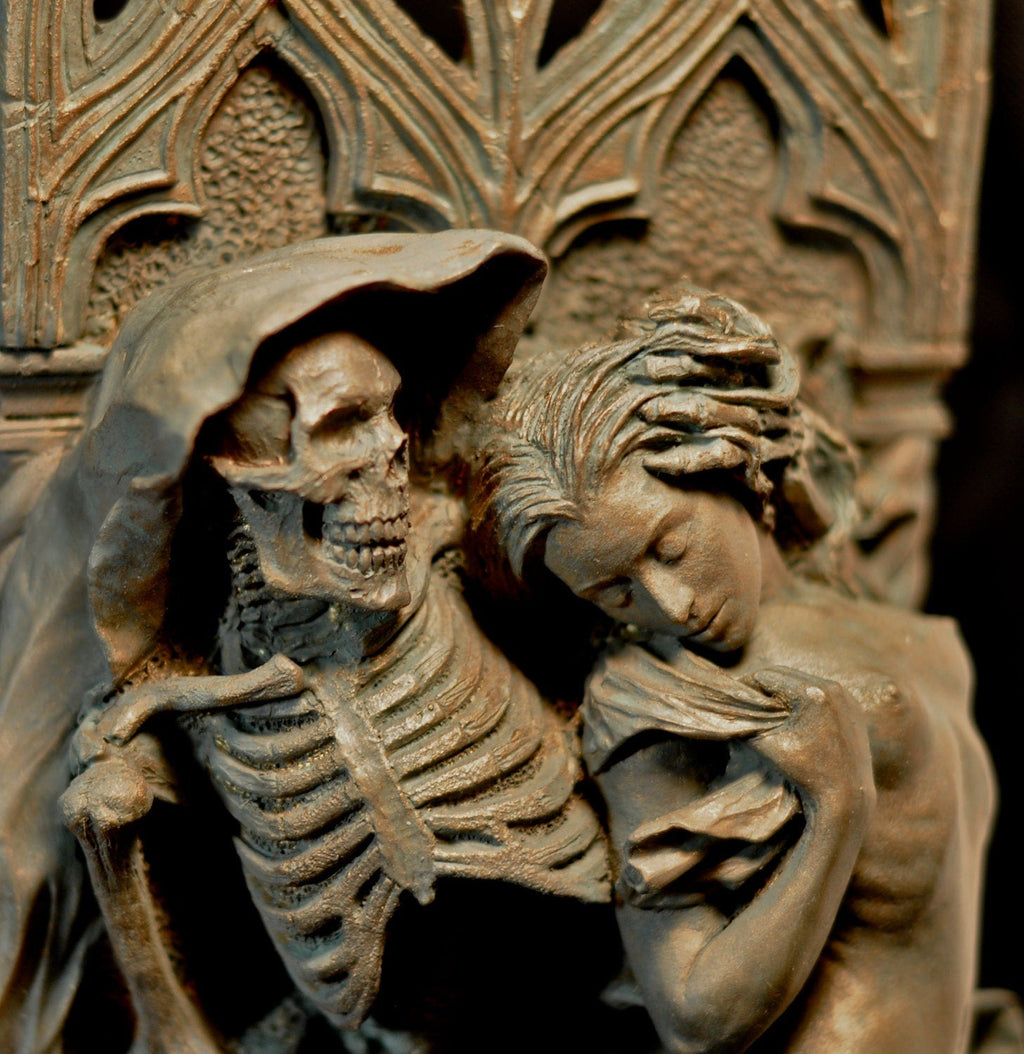 Death and the Maiden Wall Plaque, Hand Painted Resin Sculpture | Gothic Medieval Wall Art |  Classical Death Statue for Gothic Home Decor