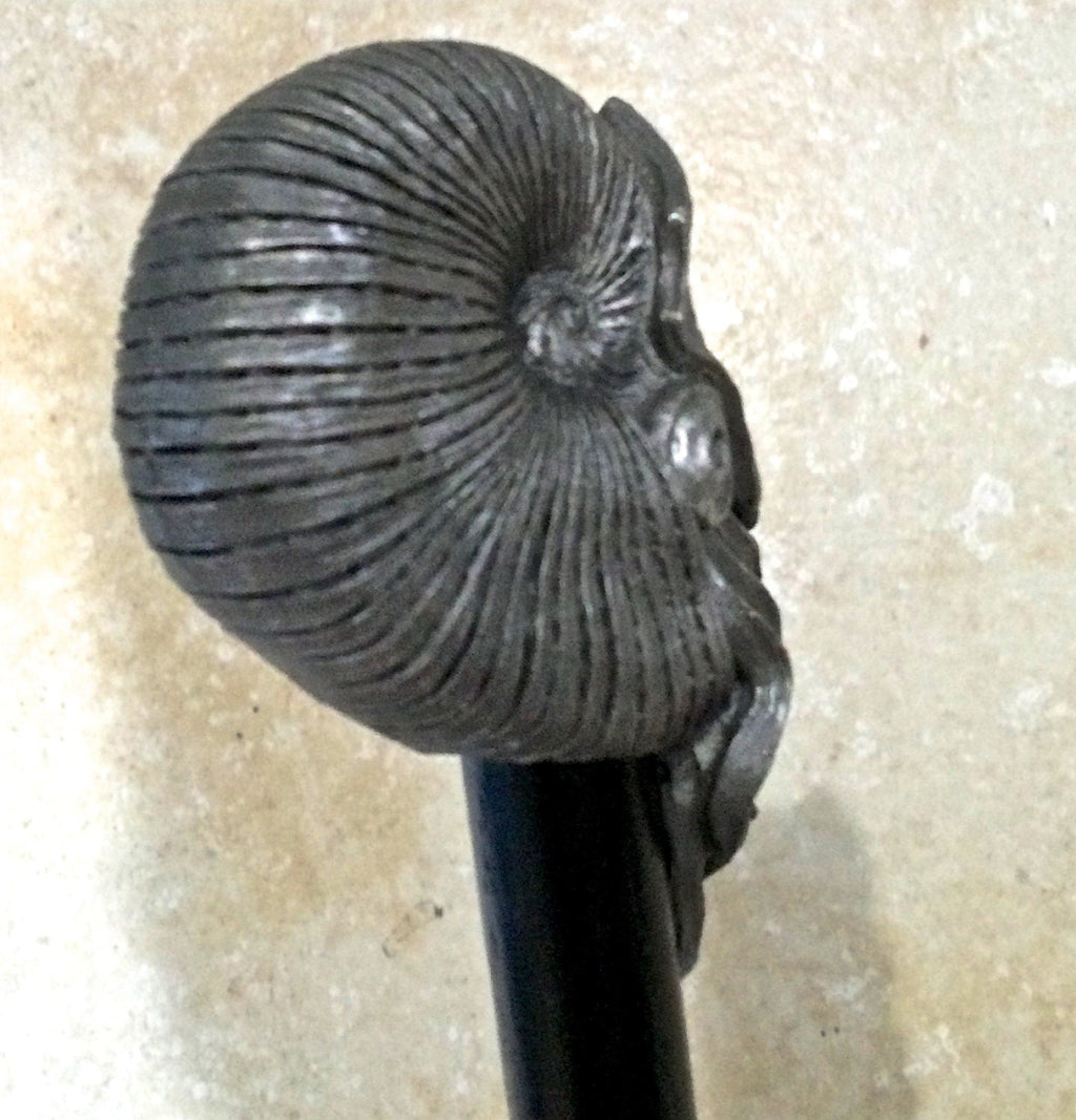 Nautilus Ammonite Cane, Hand Sculpted Walking Stick | Nautical Fossil Cane | Fantasy Natural History Cane, Maritime Gothic Accessory