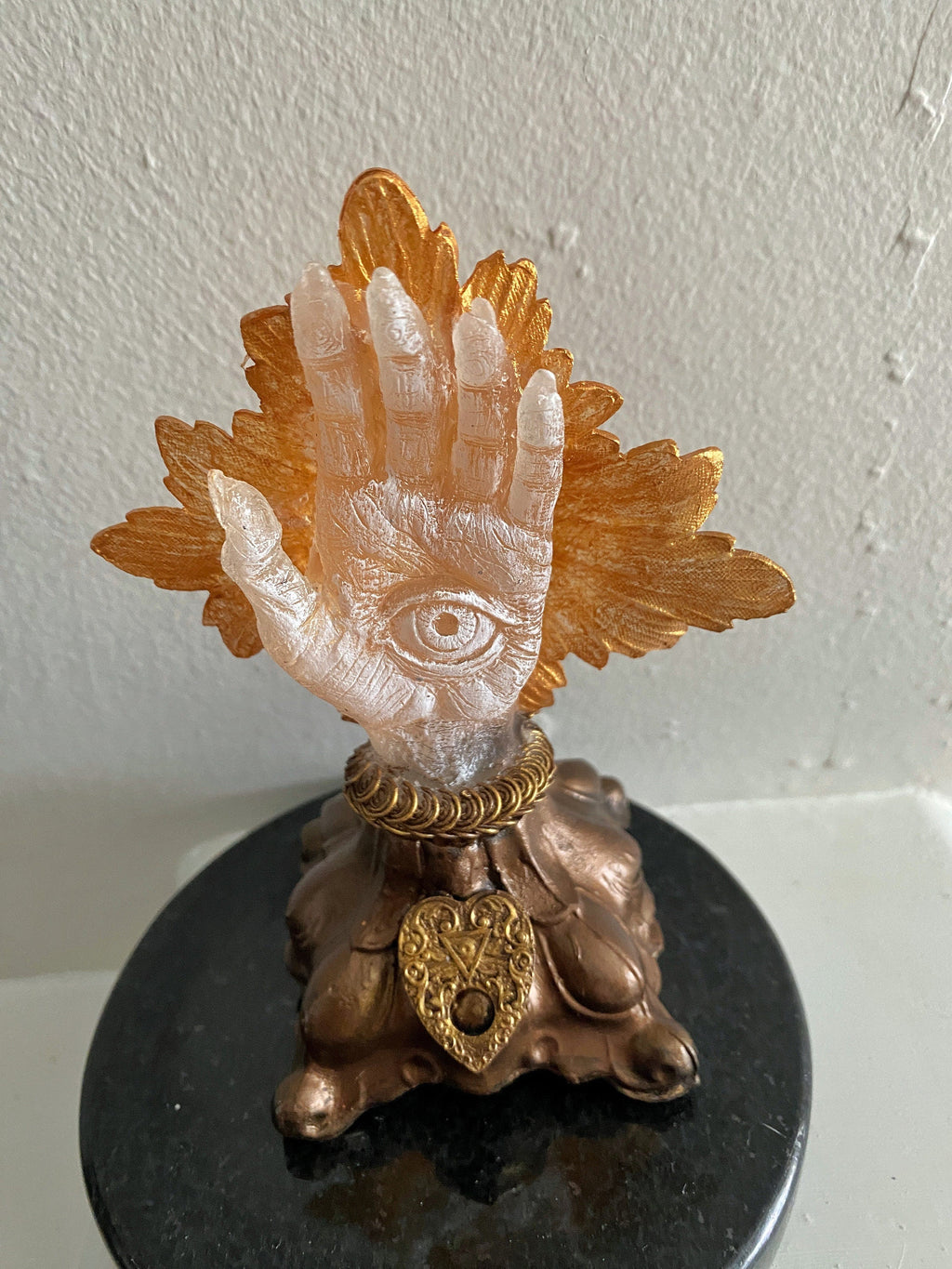 Hand of Protection Relic, Hamsa with LED Tea Light, Hand Painted Resin Sculpture | Medieval Gothic Decor | Occult Hand for Gothic Home Decor