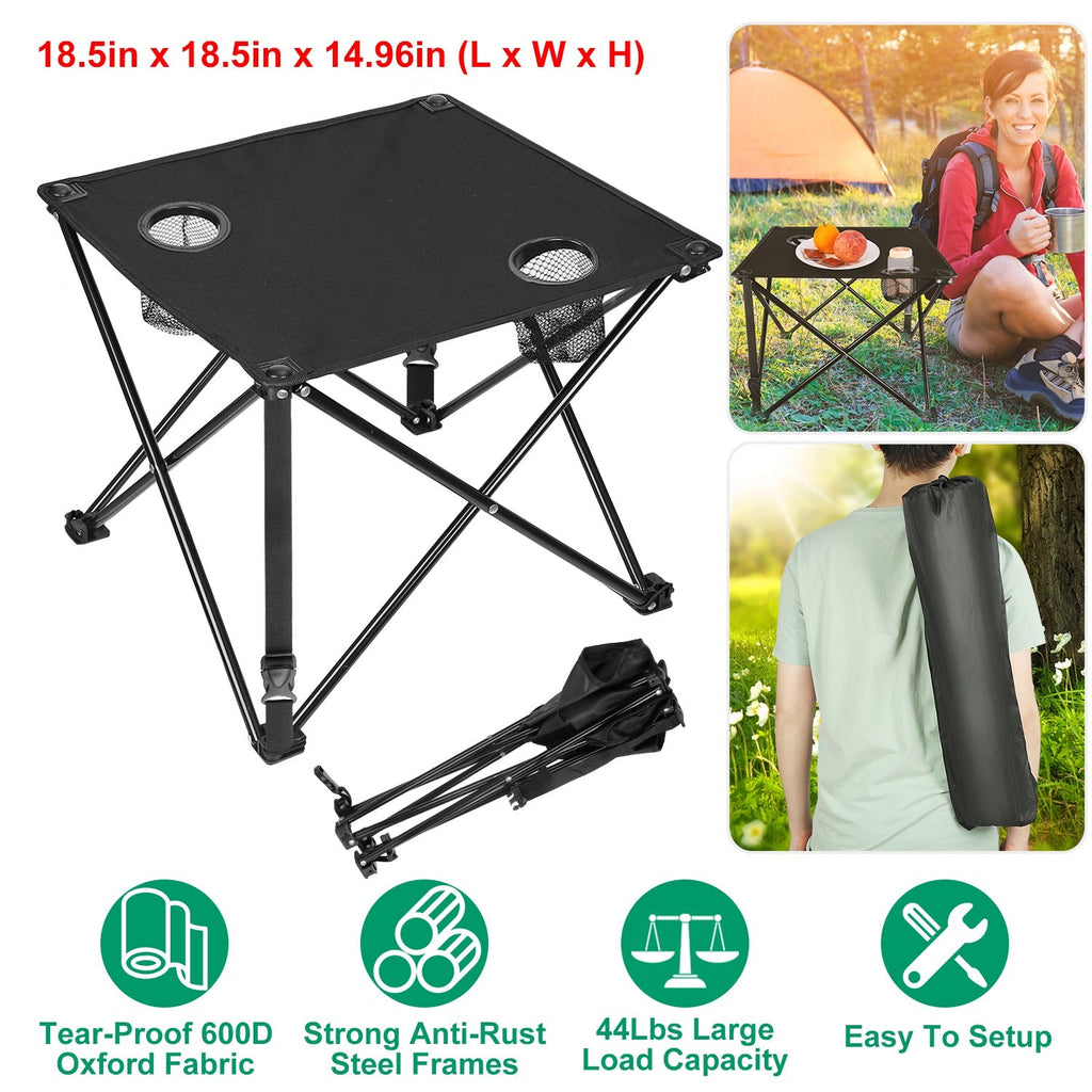 1Pc Foldable Camping Table Portable Picnic Table Lightweight Travel Desk with 2 Cup Holders Carrying Bag