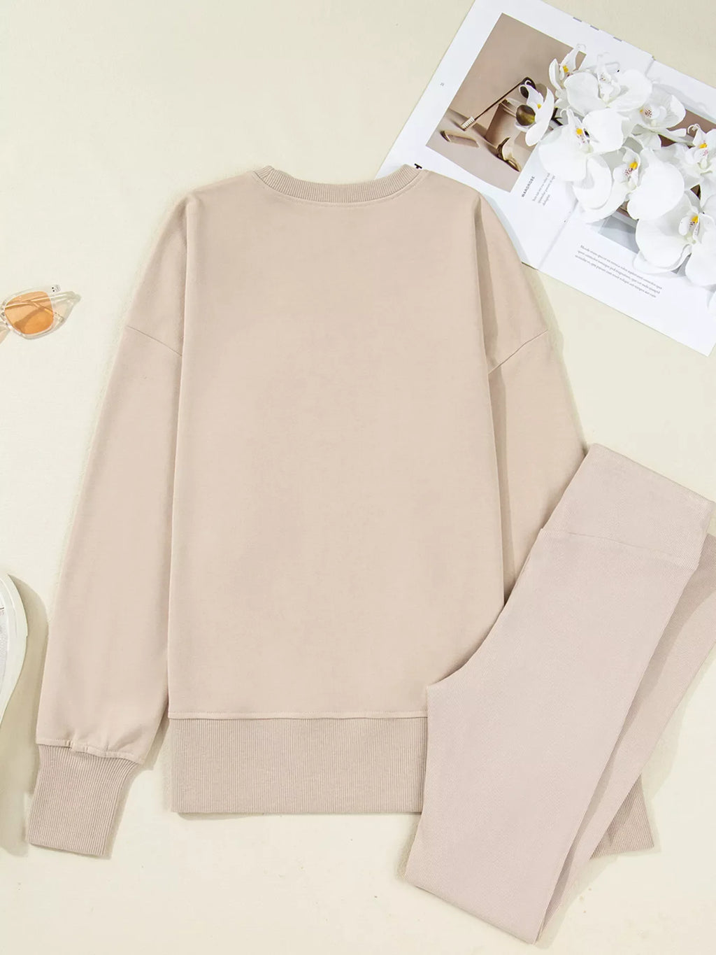 Oversized Slit Sweatshirt and Ribbed Leggings 2pcs Set