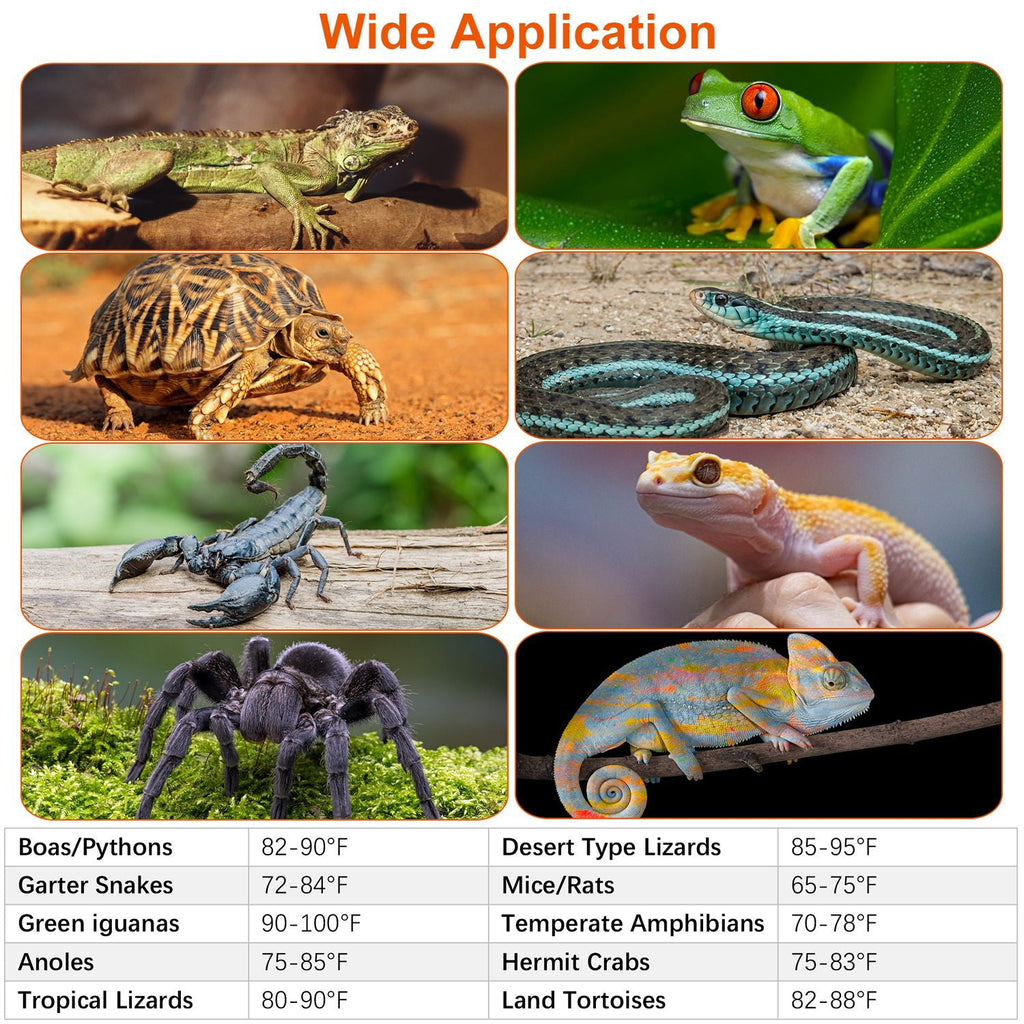 Electric Reptile Heating Pad With 32-122¡F Temperature Adjustment IPX7 Waterproof Timer Setting Under Tank Heating Mat for Lizards Turtles Snake Spide