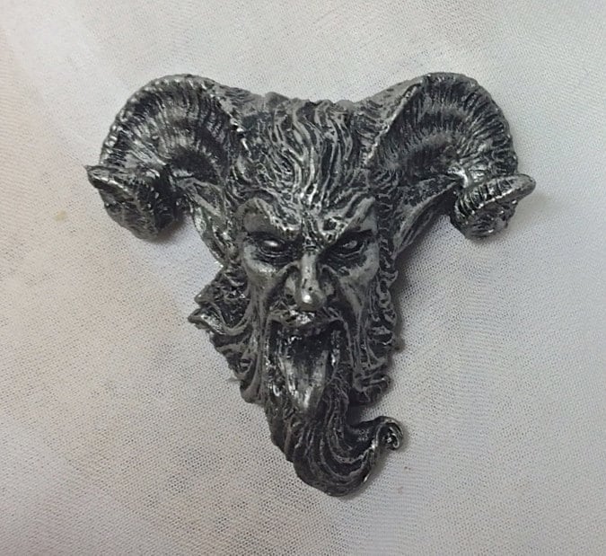 Krampus Magnet, Version 3, Hand Painted Resin Sculpture | Mythic Fantasy Decor | Krampus Head Magnet for Dark Fantasy and Gothic Decor