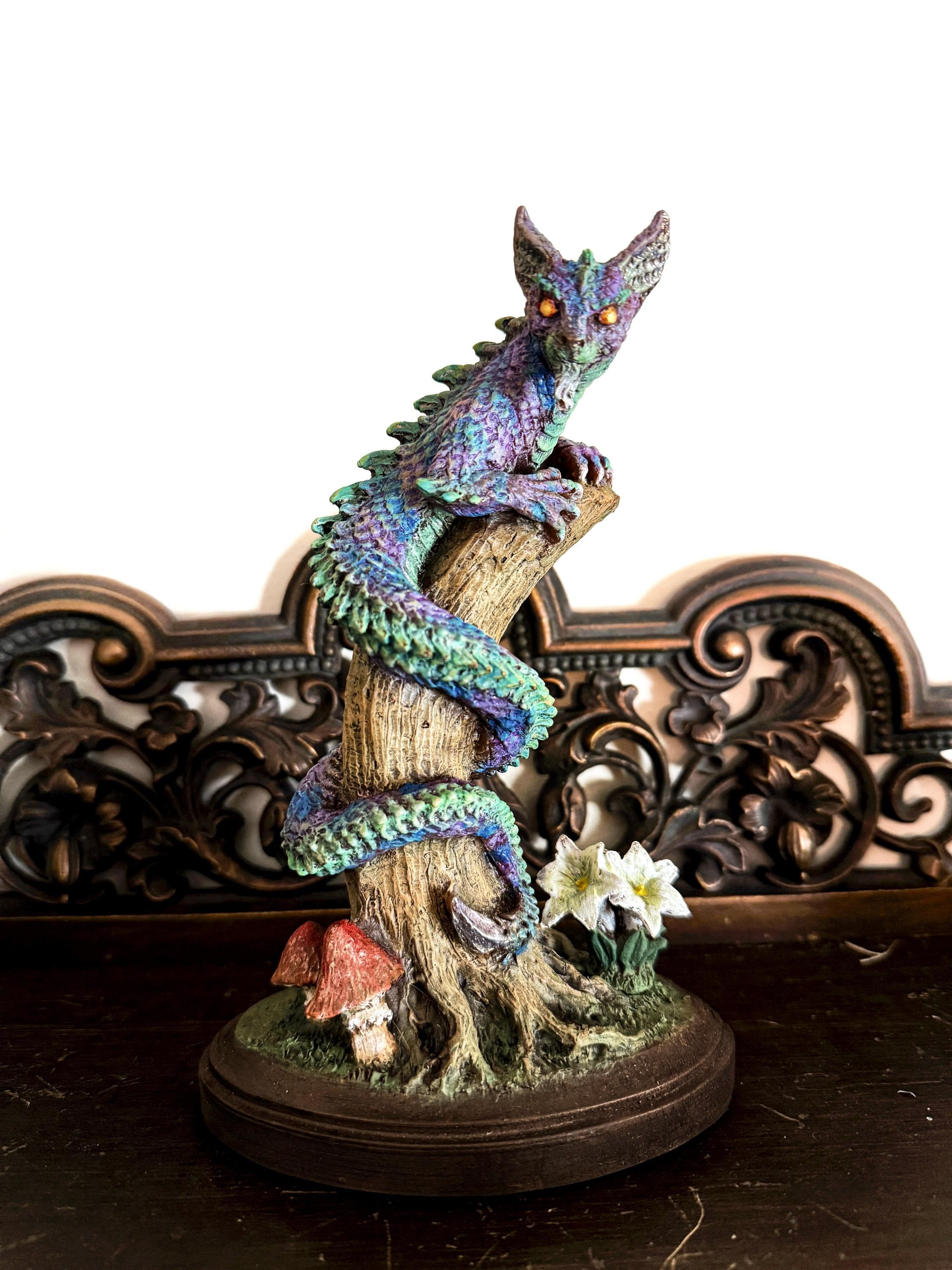 Tatzelwurm/ Dragon Cat Statue, Full Color Resin Sculpture | Mythical Creature Figurine | Unique Legendary Cat Figurine. Fantasy Art Decor