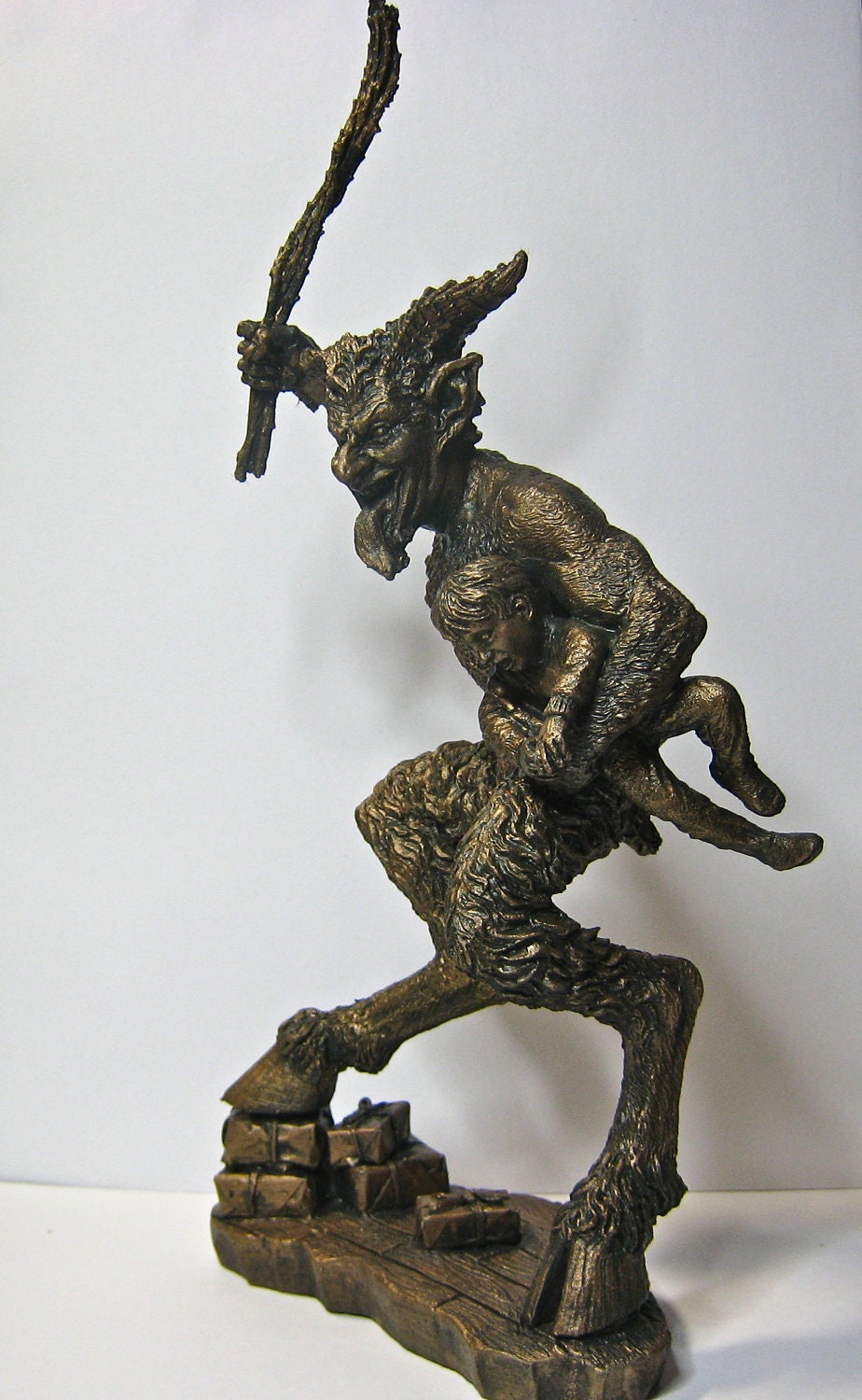 Krampus II Statue, Hand Painted Resin Bronze Finish | Mythical Creature Figurine | Unique Dark Christmas Demon, Gothic Folklore Decor