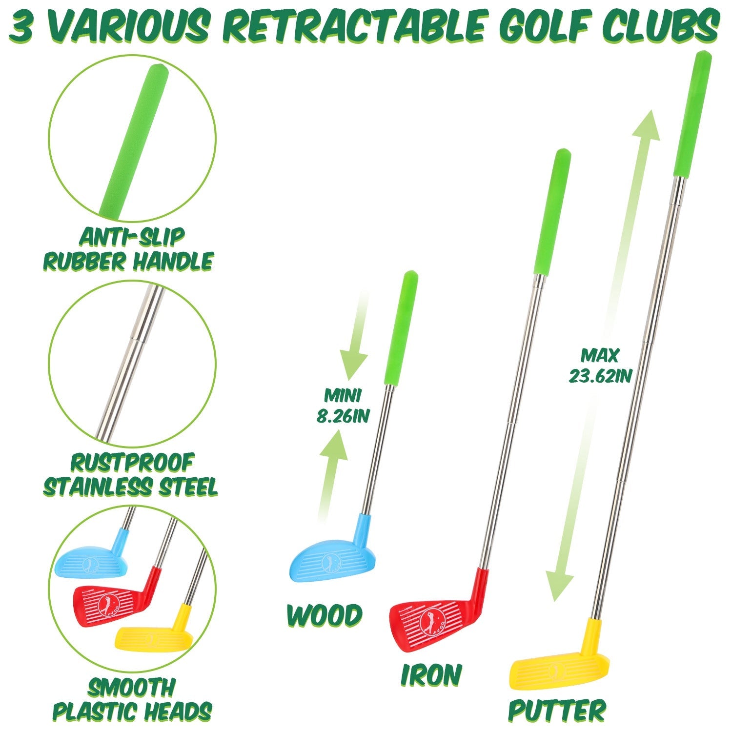 Toddler Golf Club Toy Set For Boys Girls Aged 3-8Years Old With Retractable Golf Clubs Indoor Outdoor Educational Kids Toys Golf Sport Birthday Christ