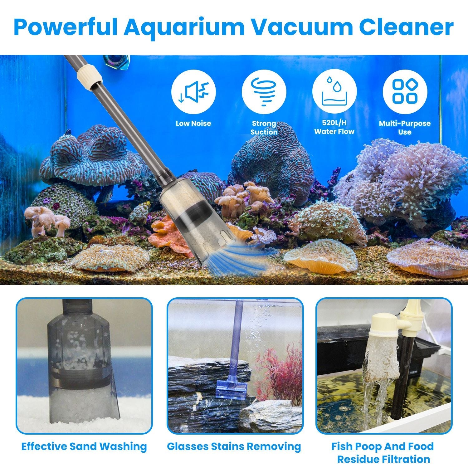 Multifunctional Electric Aquarium Gravel Cleaner Kit Length Adjustable Automatic Fish Tank Vacuum Cleaner Change Water Wash Sand Filter Dirt Removal