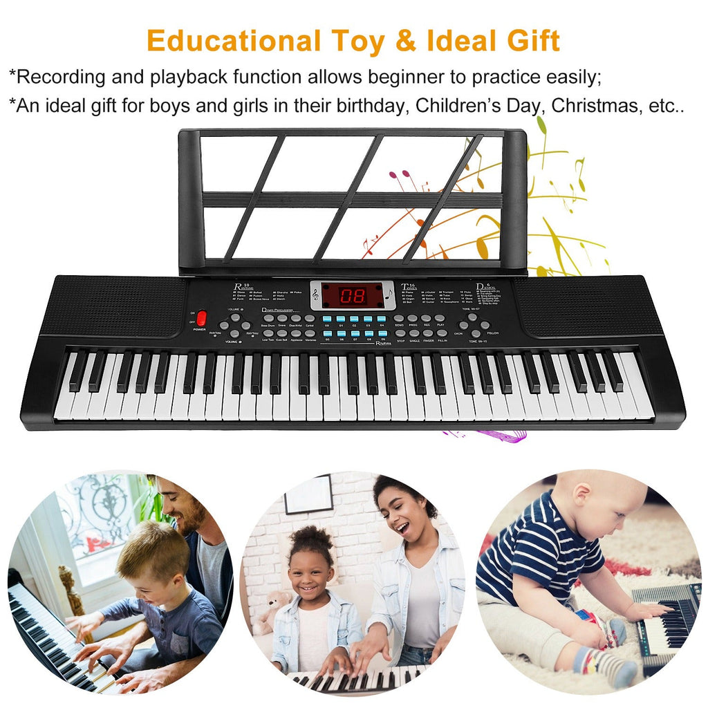 61 Keys Digital Music Electronic Keyboard Electric Musical Piano Instrument Kids Learning Keyboard w/ Stand Microphone For Beginners