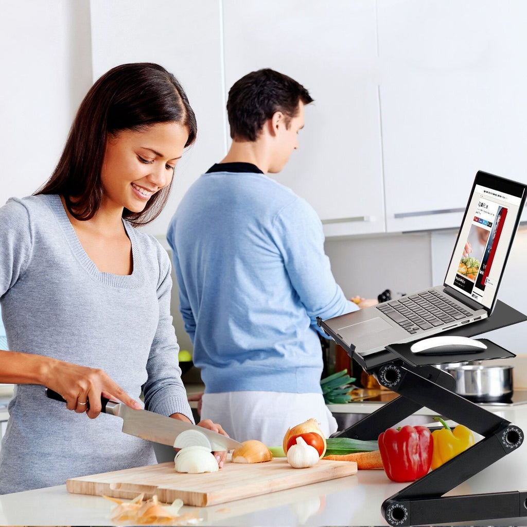 Foldable Laptop Table Bed Notebook Desk with Mouse Board Aluminum Alloy Breakfast Snacking Tray for Home Office Travel Use