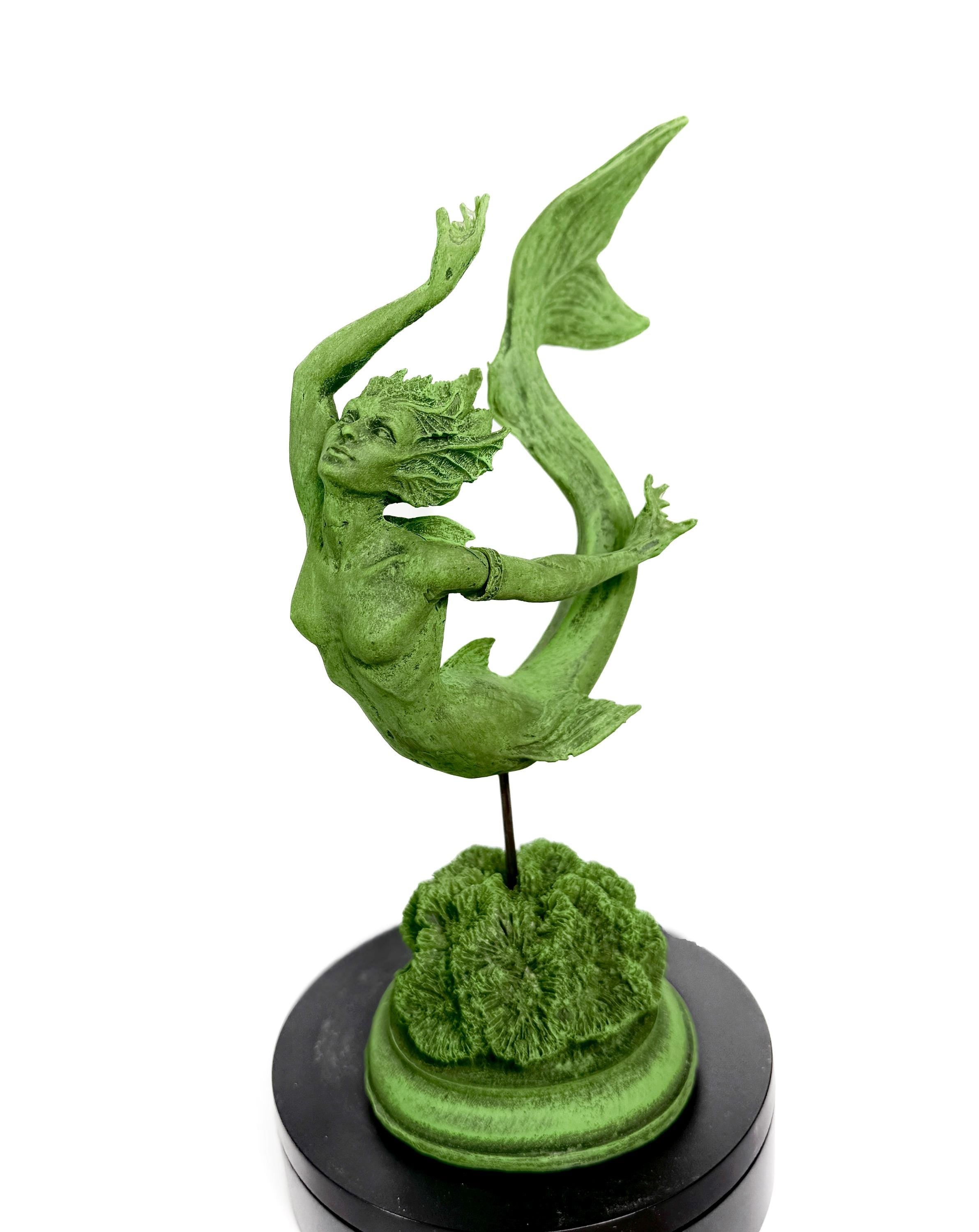 Mermaid Statue, Hand Painted Resin Sculpture, Jade Finish| Mythical Creature Figurine| Unique Legendary Mermaid Figurine Fantasy Art Decor