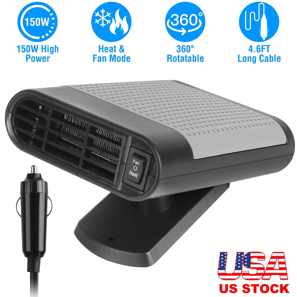 12V 150W Portable Car Heater Heating Fan 2 in 1 Defroster Defogger Demister Windshield Heater Automotive Cooling Fan with 360°Rotating Base