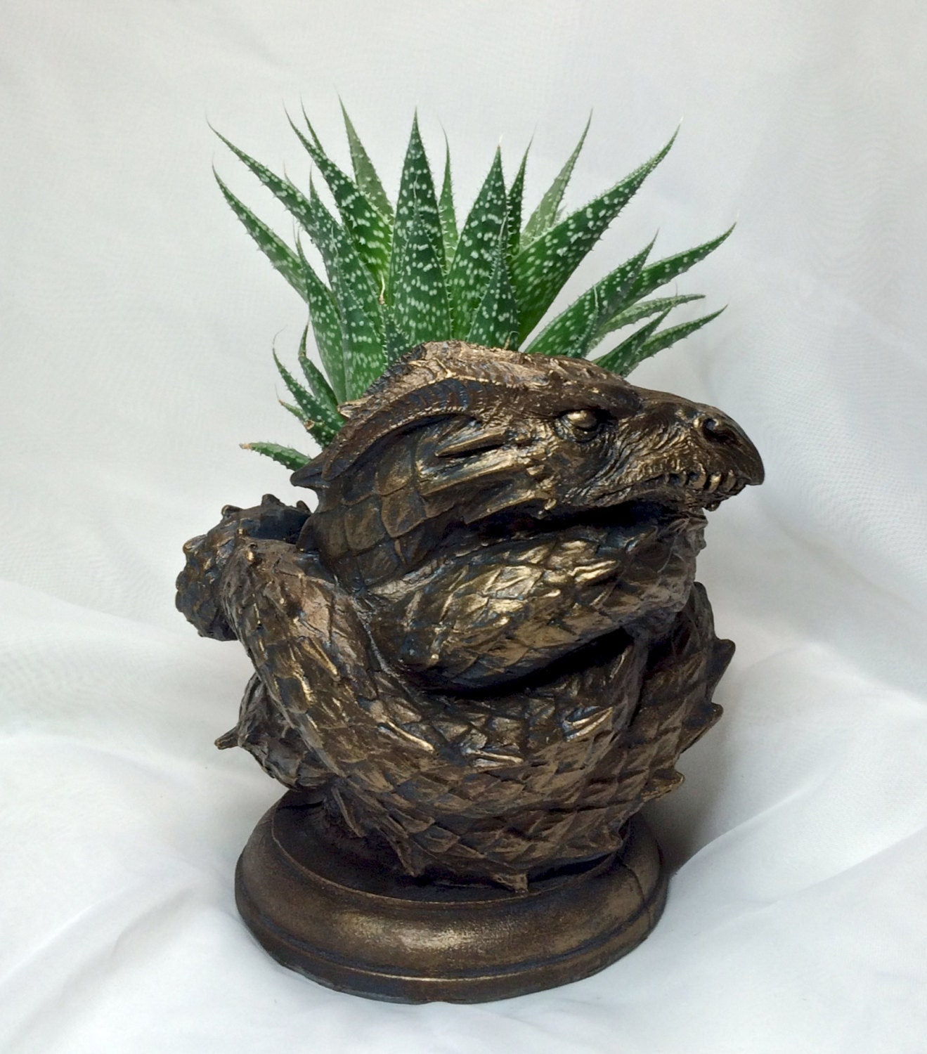 Coiled Dragon Planter, Bronze Finish |  Unique Mythic Creature Home Decor | Resin Sculpture Snake Vase, Fantasy Art and Gothic Home Decor